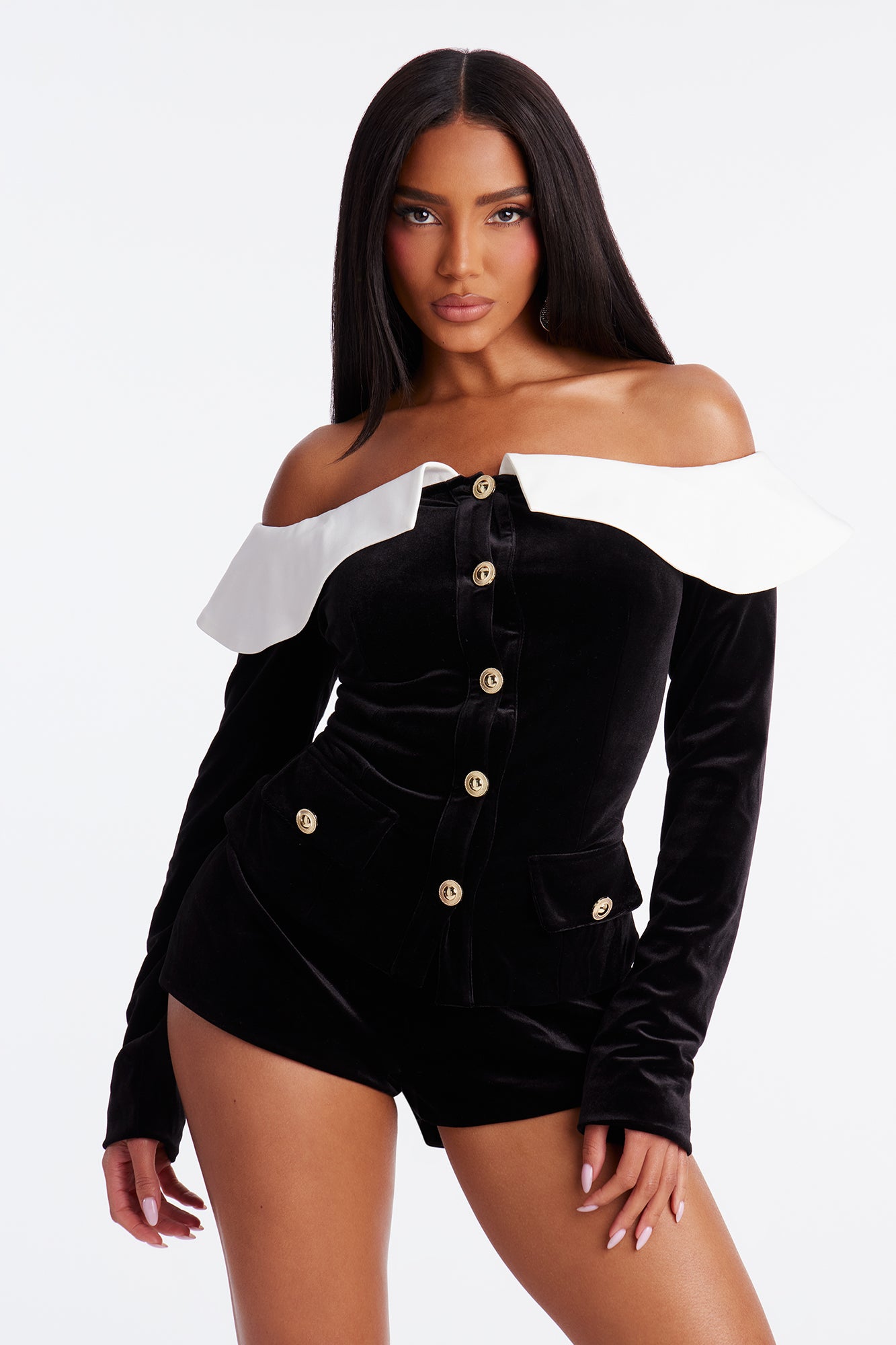 She's Charming Velvet Short Set - Black