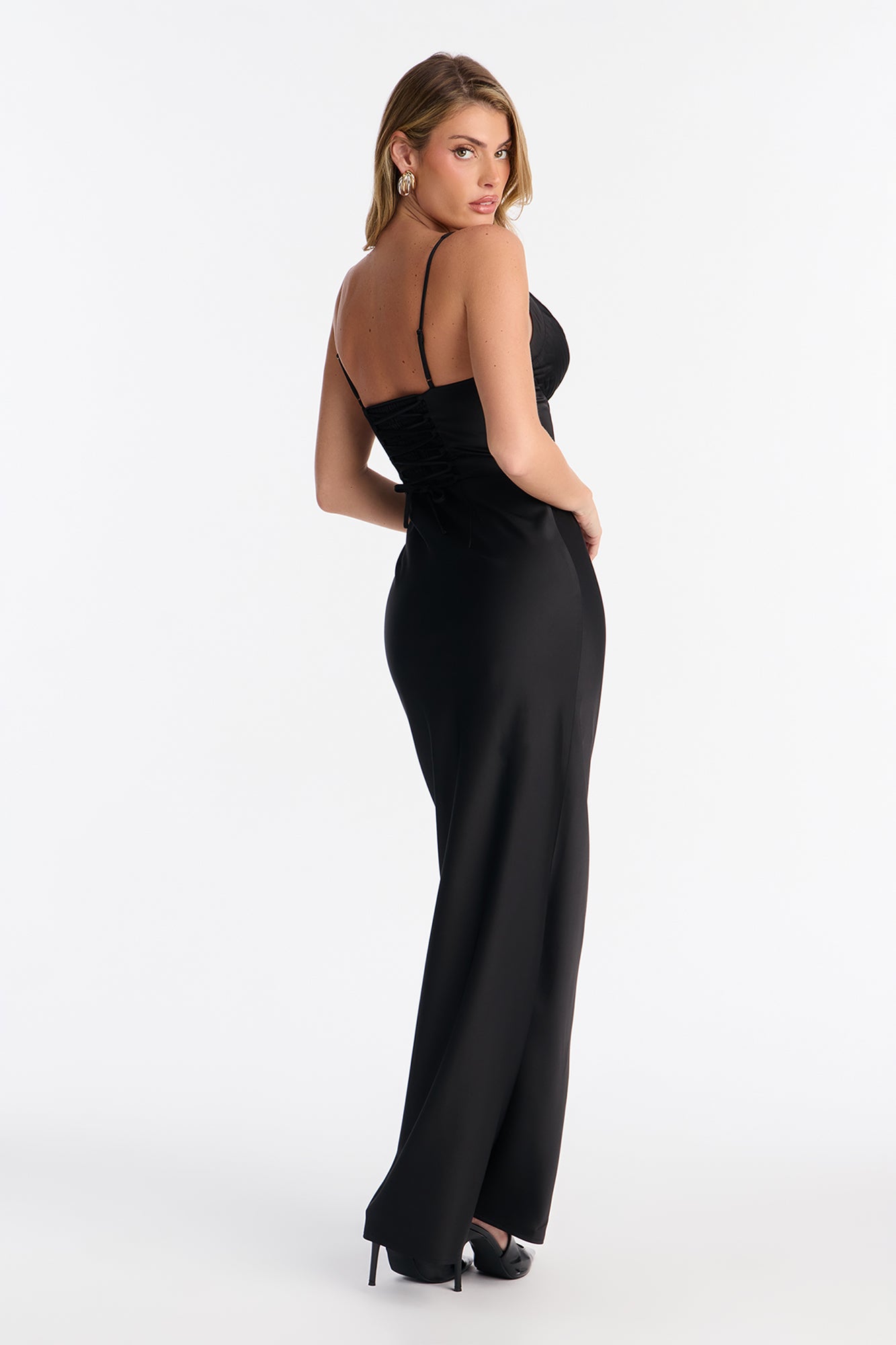 Secrets Kept Satin Maxi Dress - Black