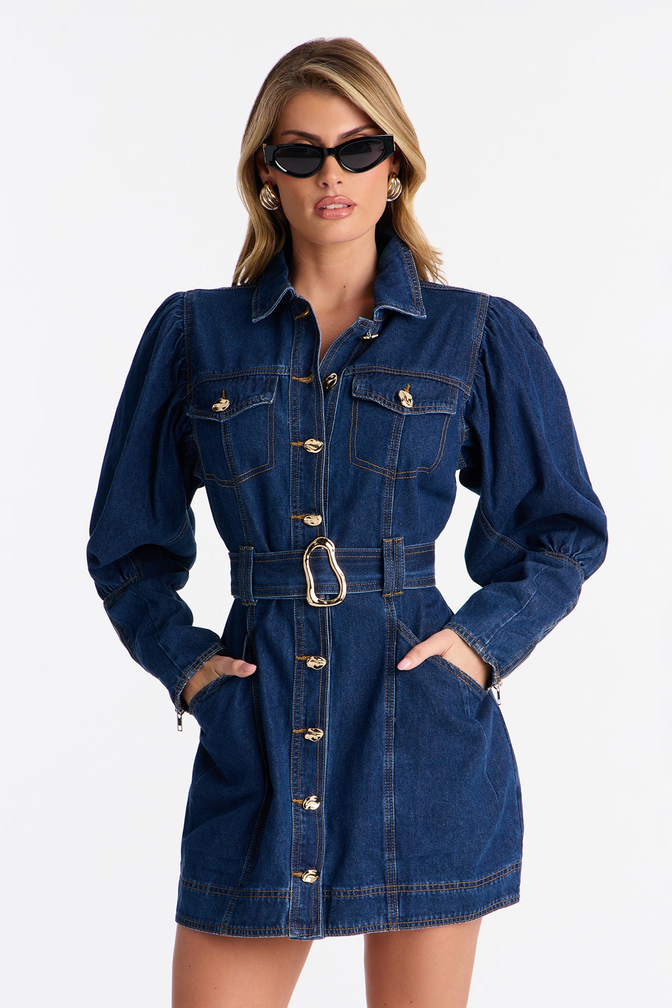 Ready To Ride Belted Denim Mini Dress - Dark Wash