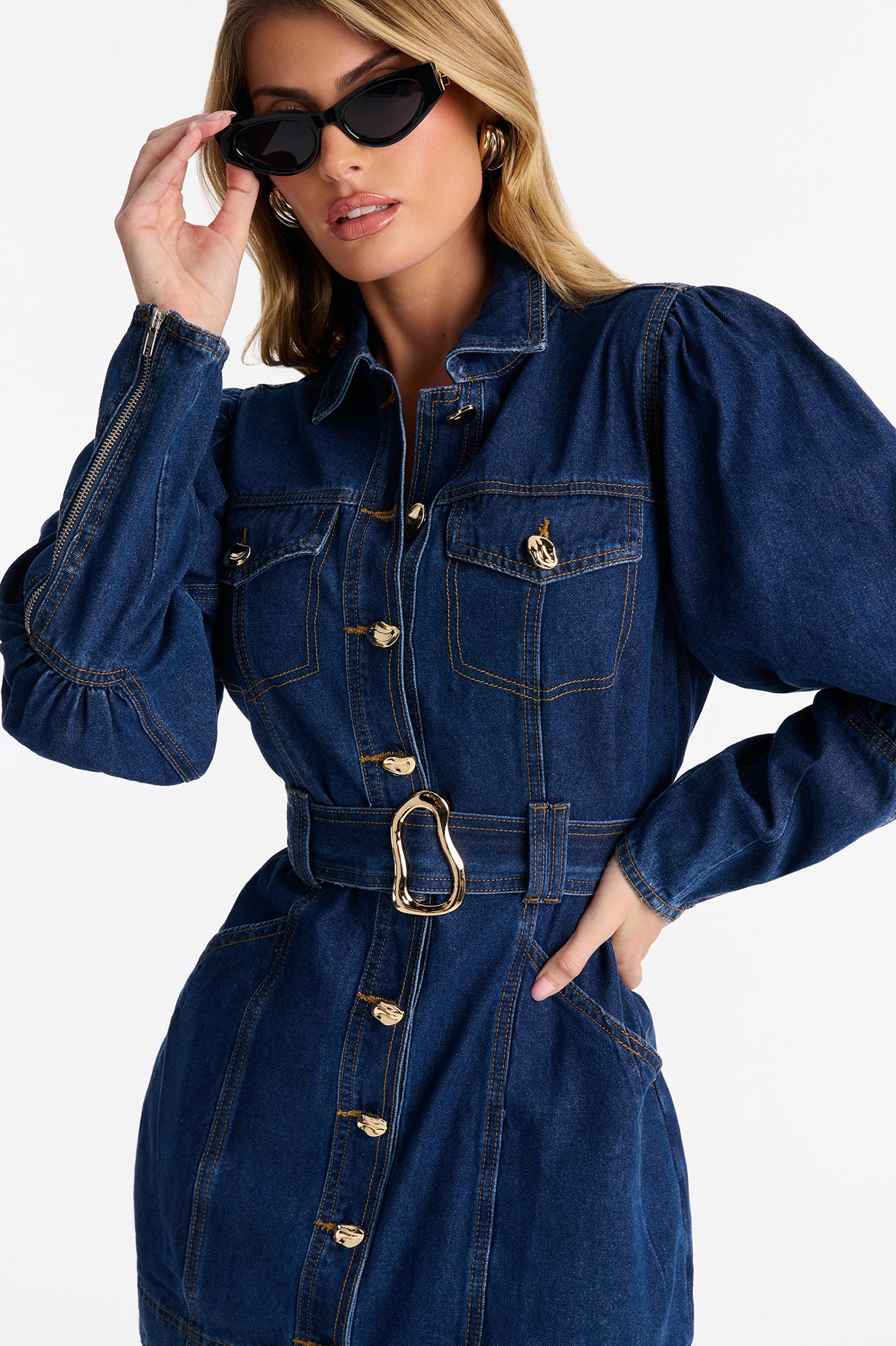 Ready To Ride Belted Denim Mini Dress - Dark Wash
