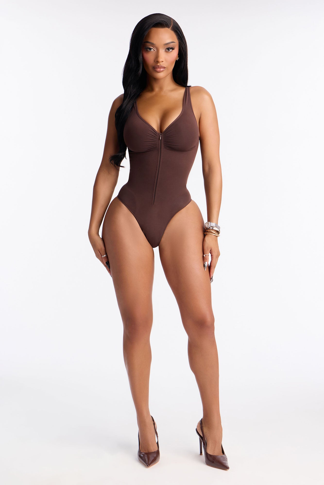 Nova Sculpt Seamless Strong Compression Zip Front Brief Bodysuit - Coco