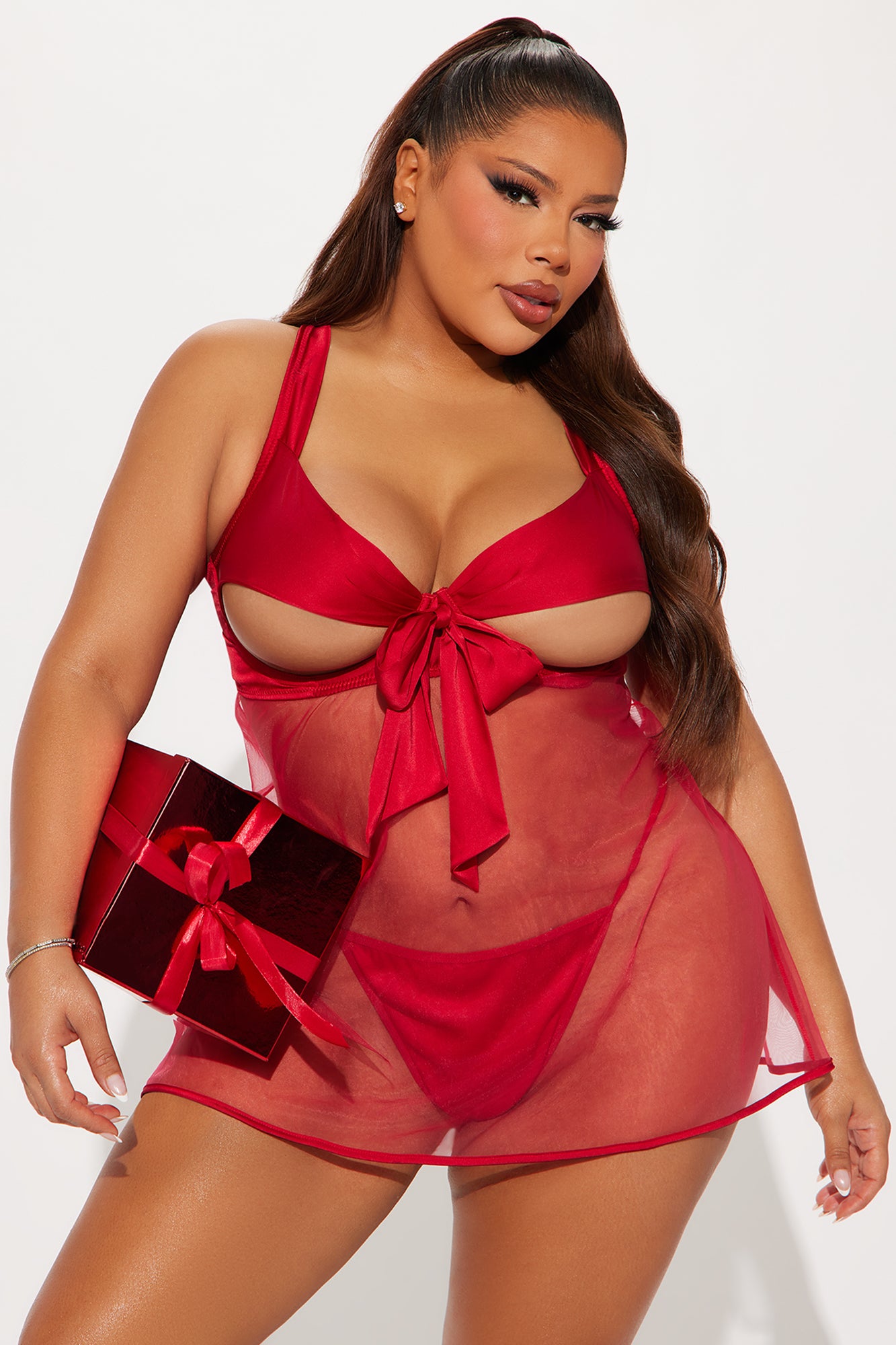 Abby Bow Tie Front Babydoll - Red