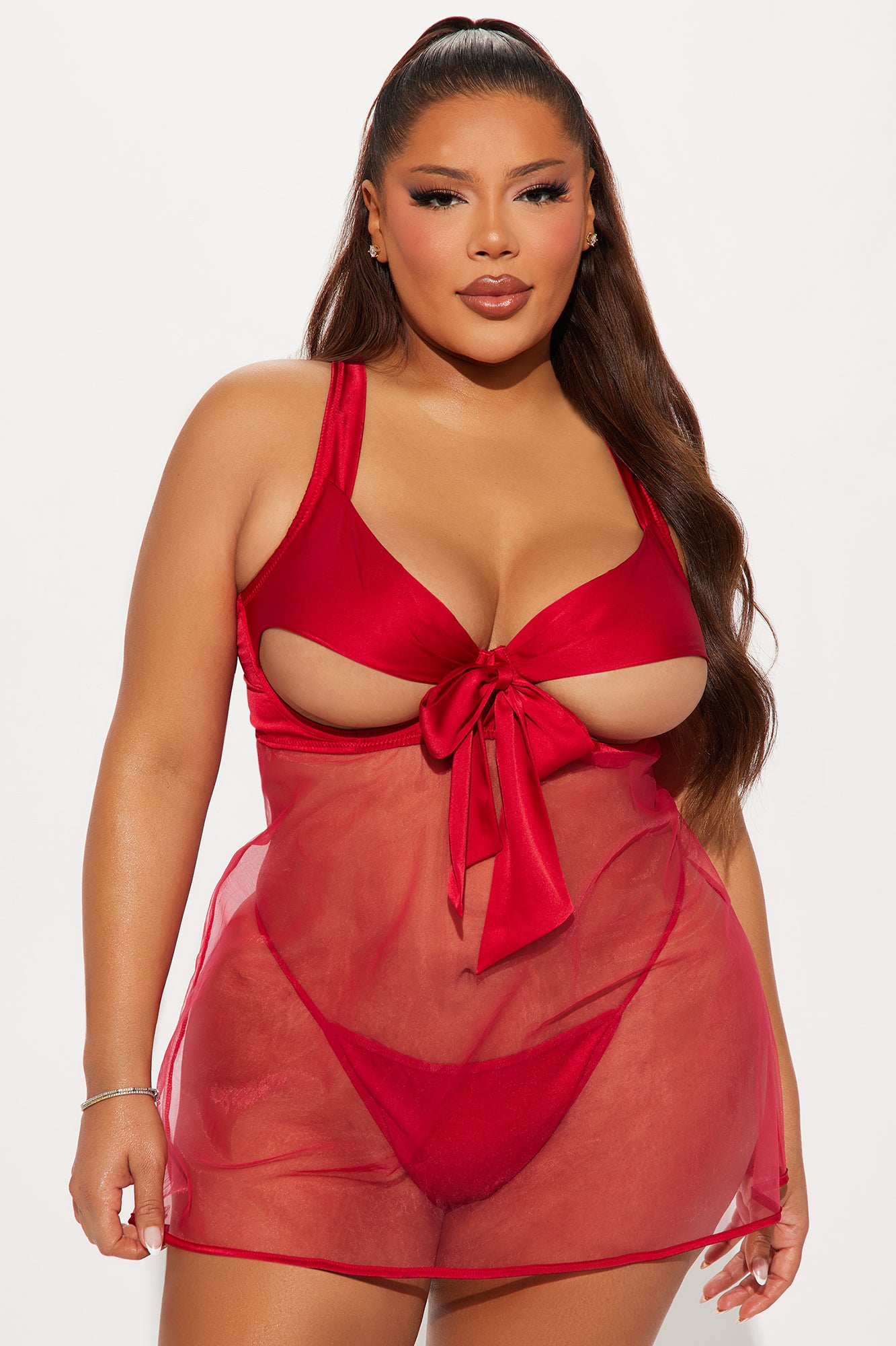 Abby Bow Tie Front Babydoll - Red