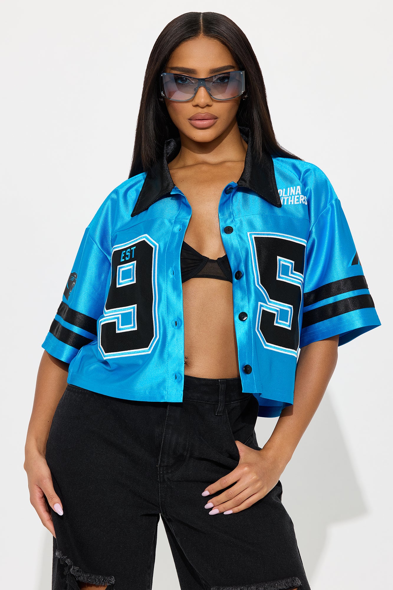 NFL Panthers Cropped Shirt - Blue