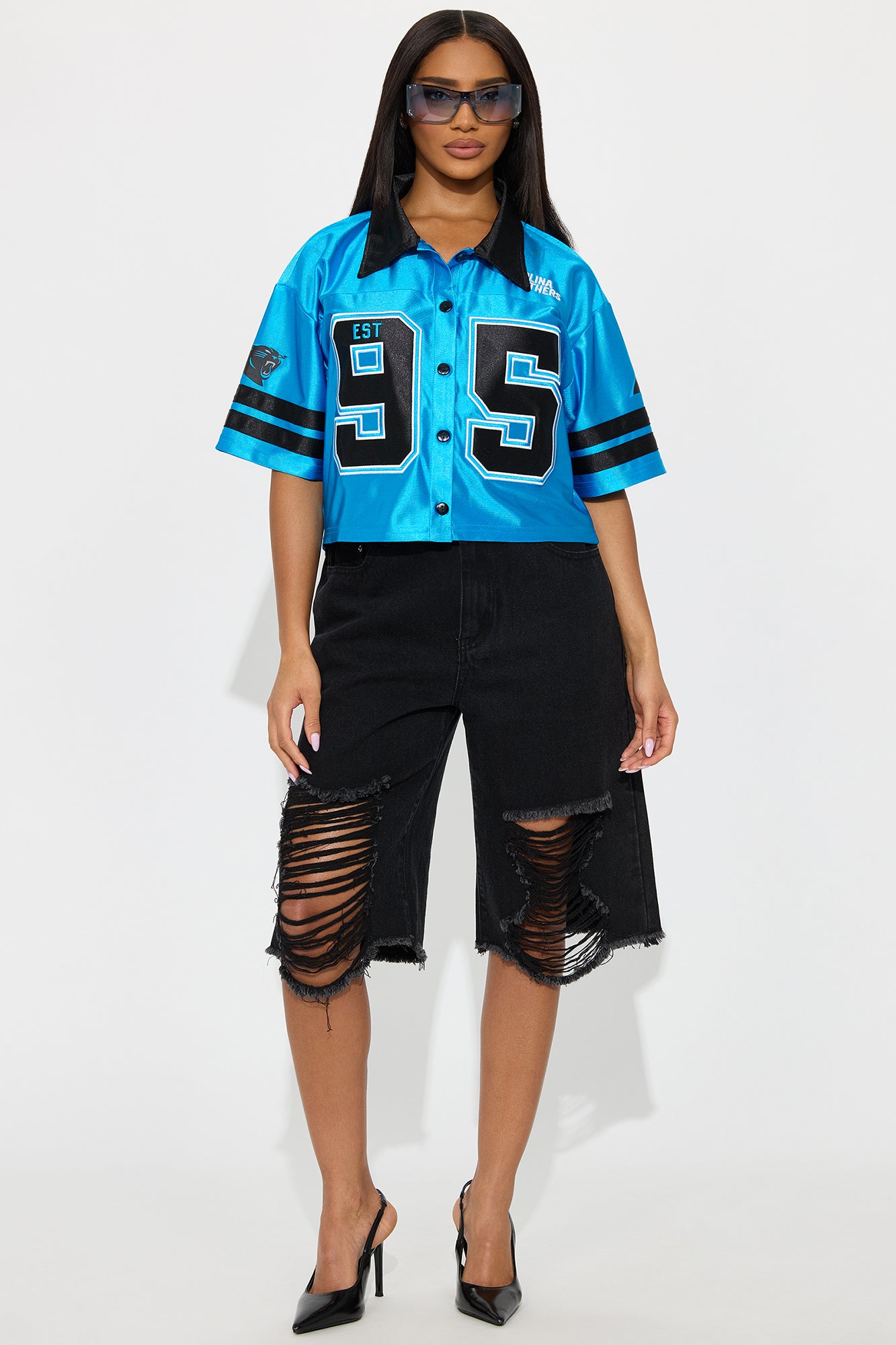 NFL Panthers Cropped Shirt - Blue
