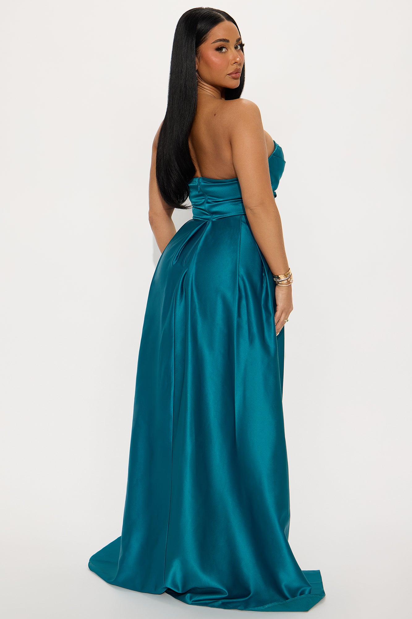 Jena Strapless Satin Maxi Gown - Teal