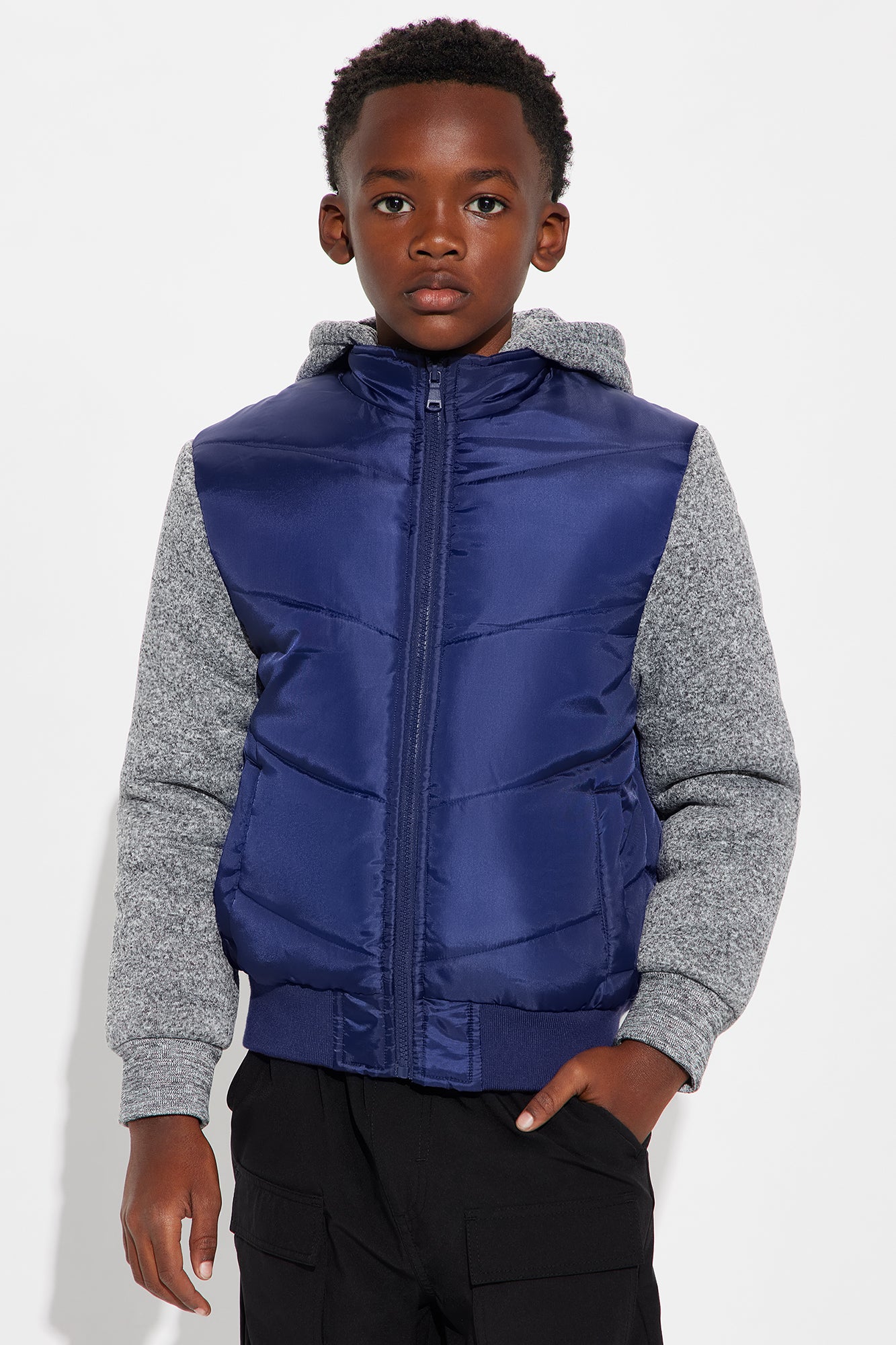 Mini Heritage Color Blocked Hooded Jacket - Navy