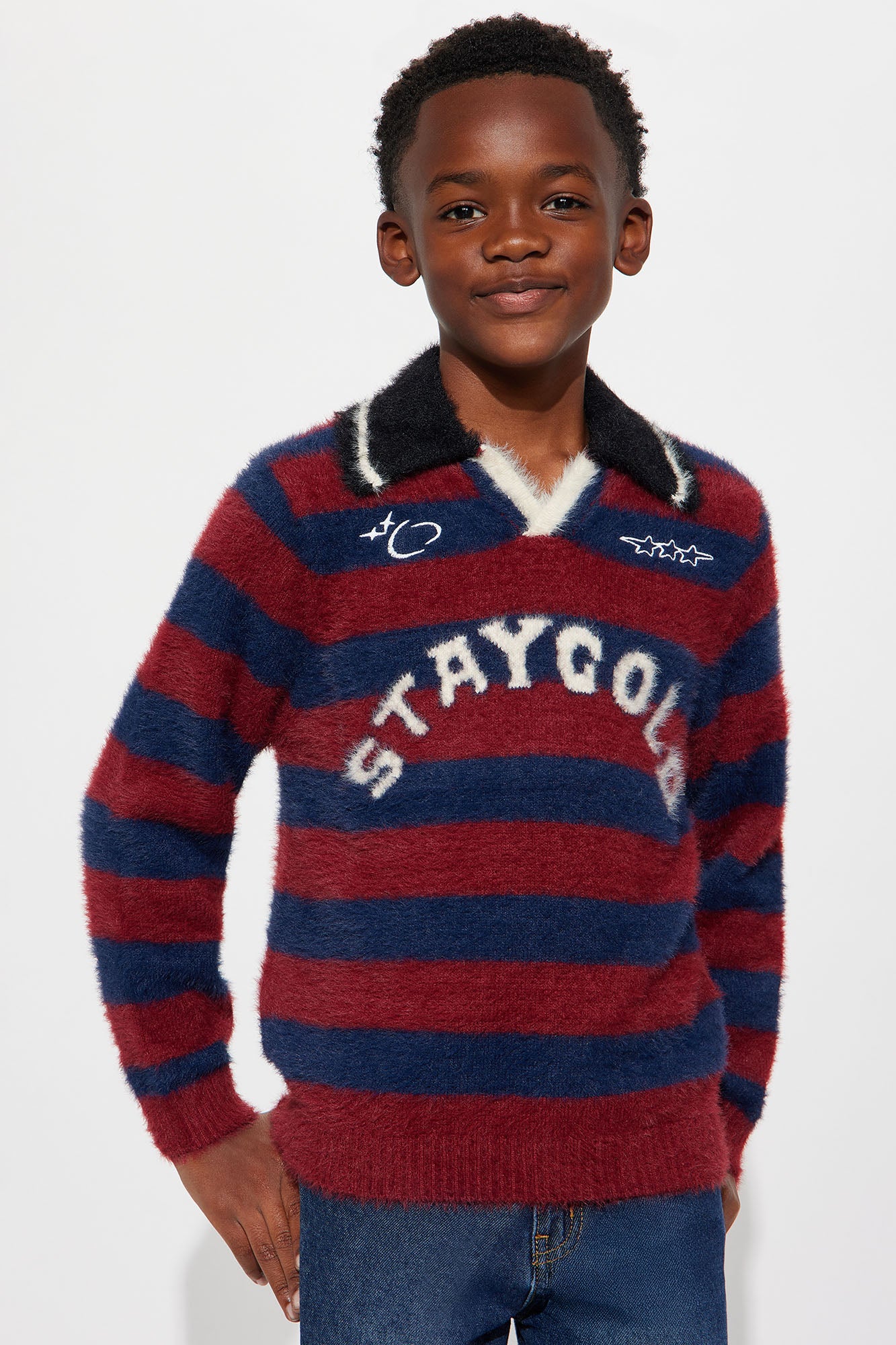 Mini Stay Gold Striped Brushed Sweater - Red