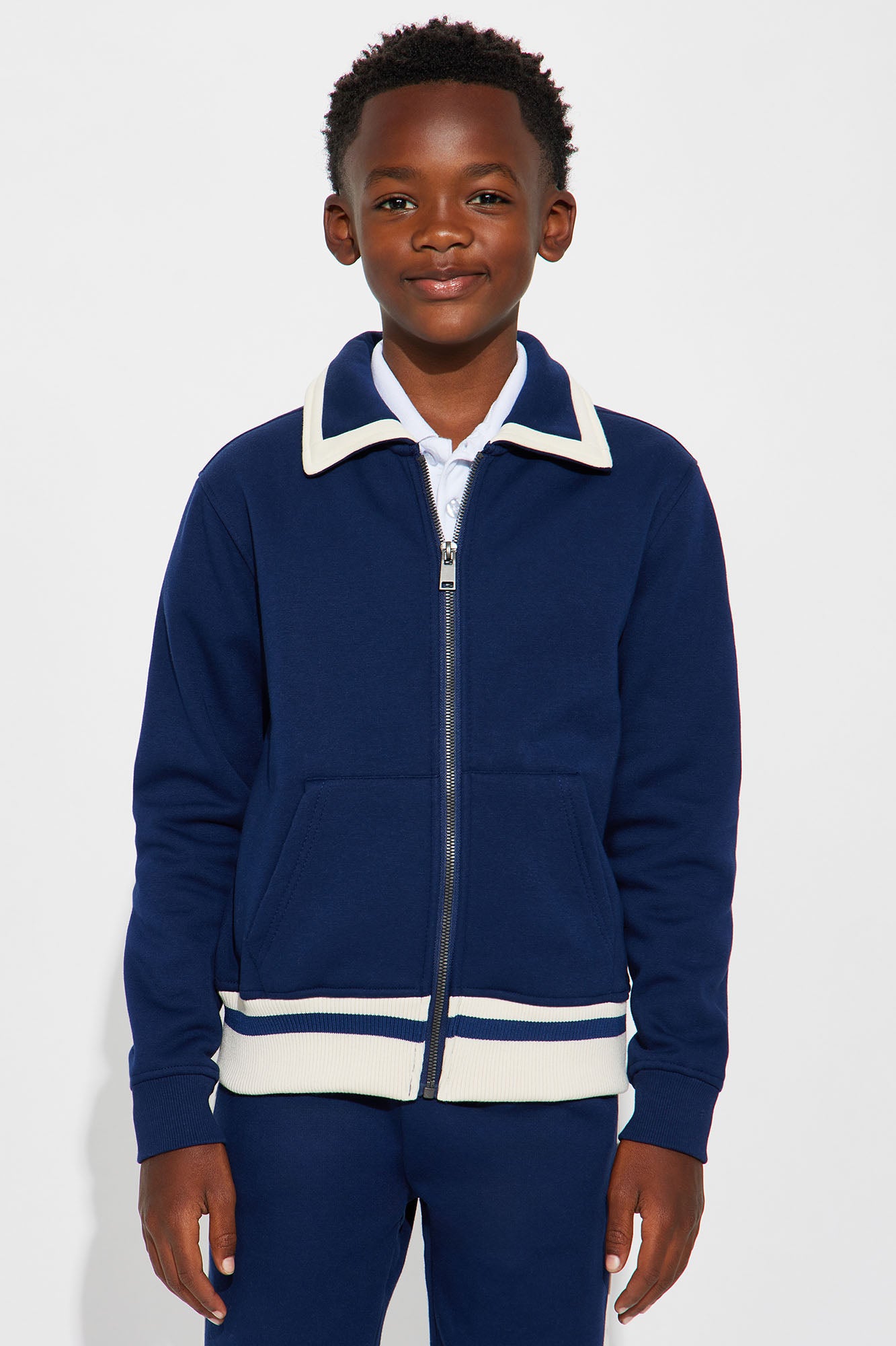 Mini Uni Relaxed Varsity Zip Up Jacket - Navy