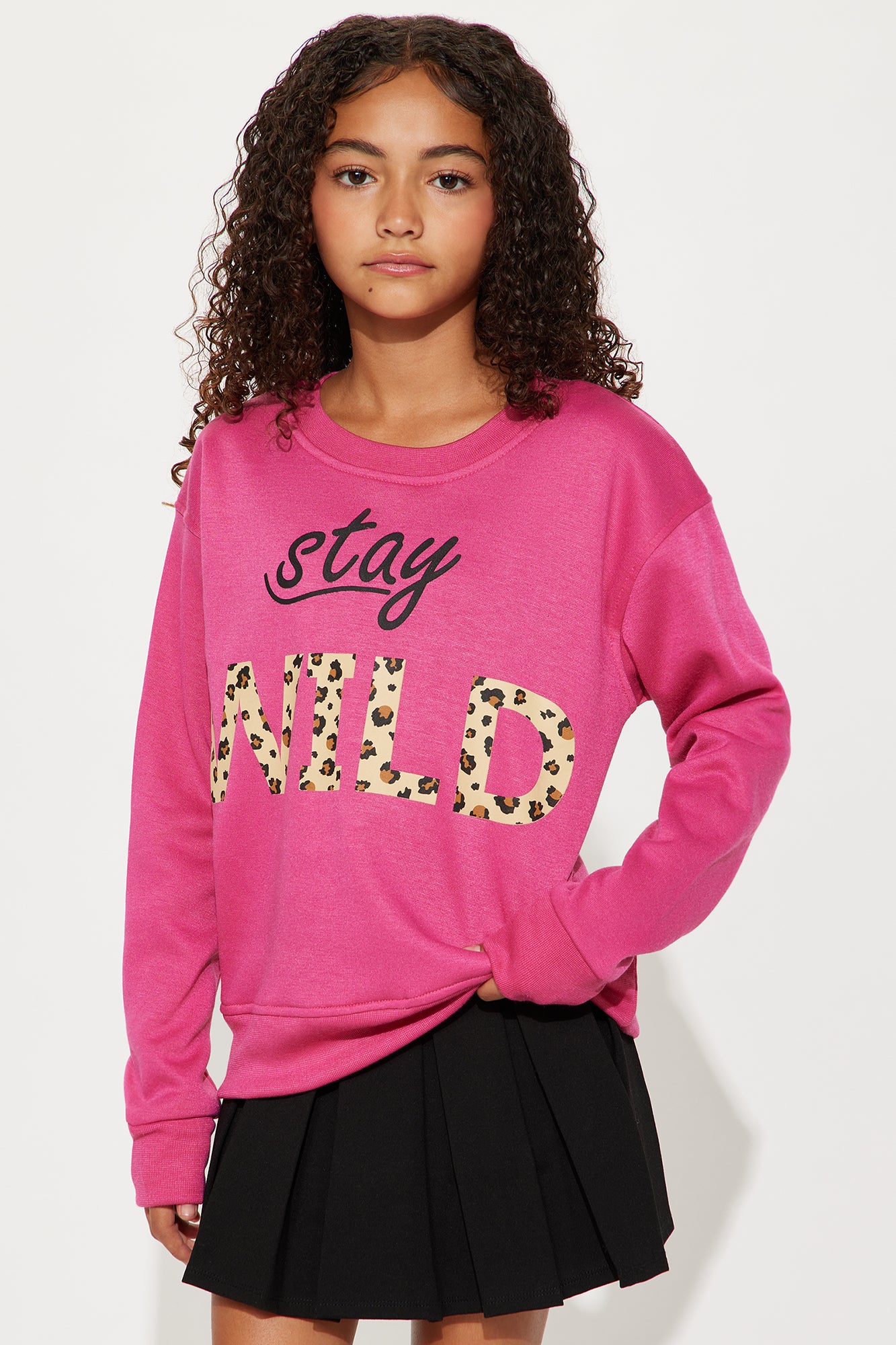 Mini Stay Wild Crew Neck Sweatshirt - Hot Pink