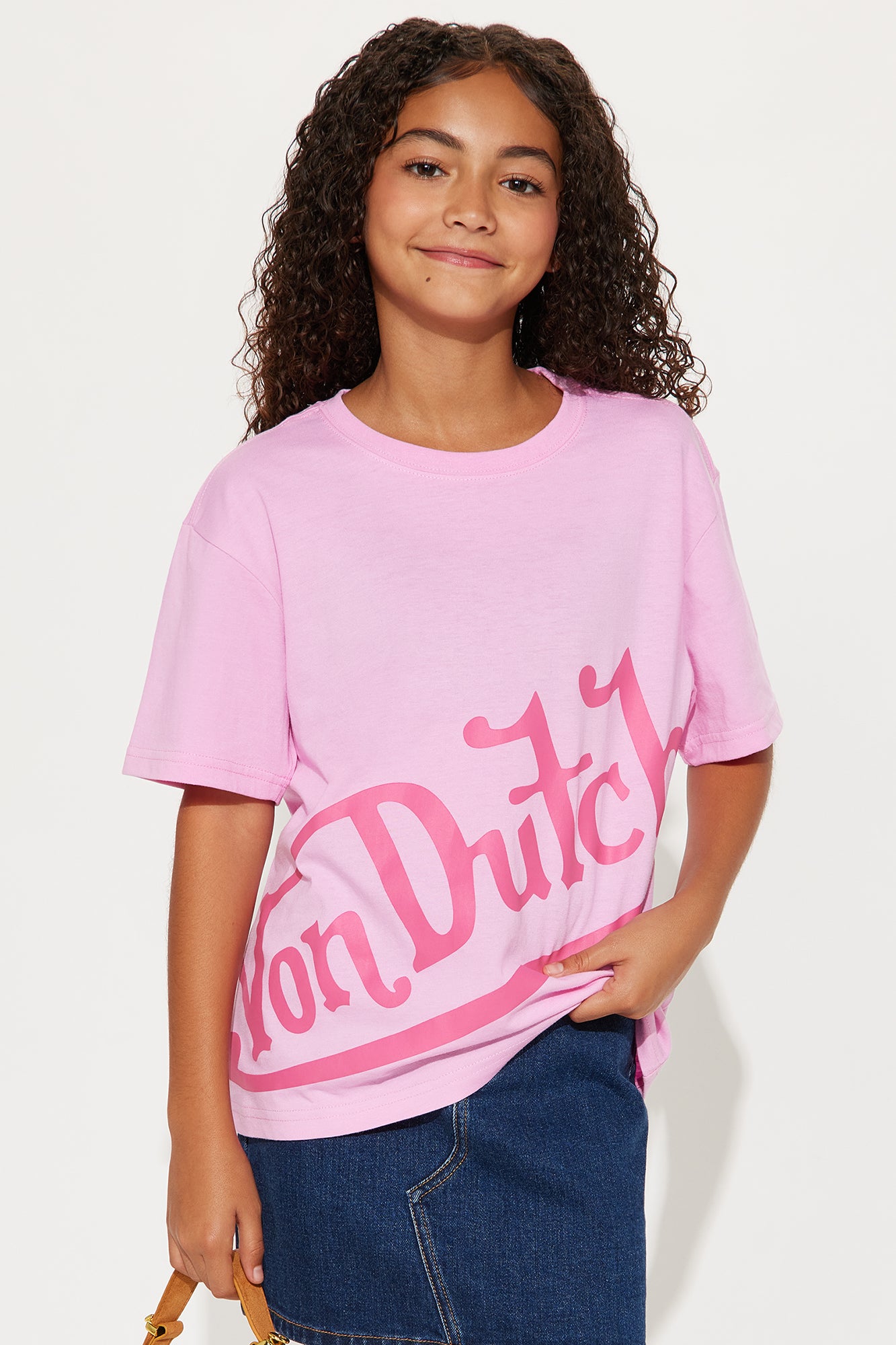Mini Von Dutch Diagonal Logo Oversized Tee - Light Pink