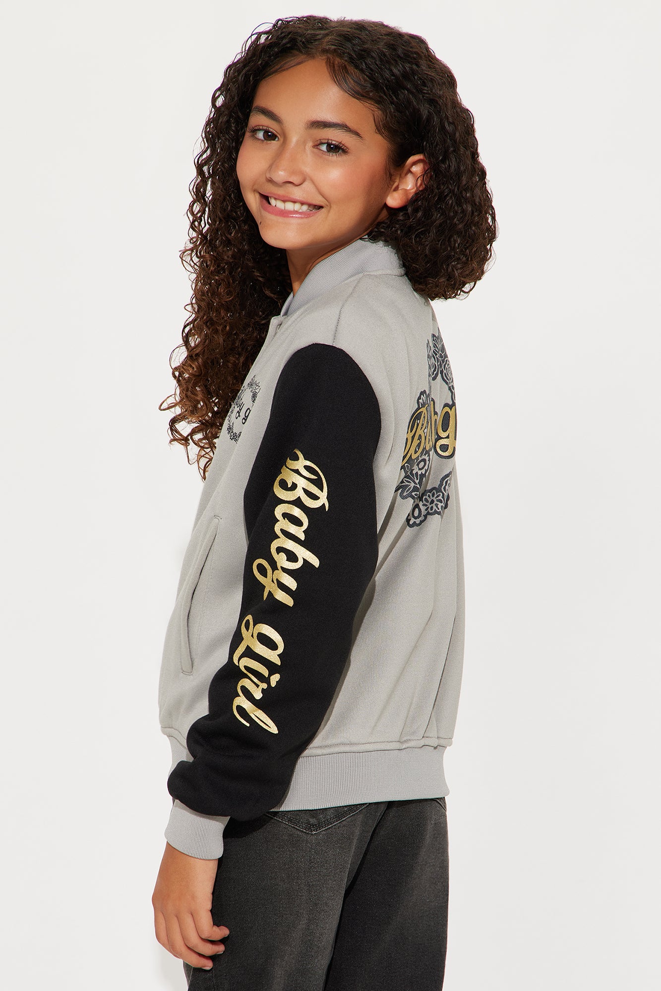 Mini Baby Girl Bomber Jacket - Heather/Combo