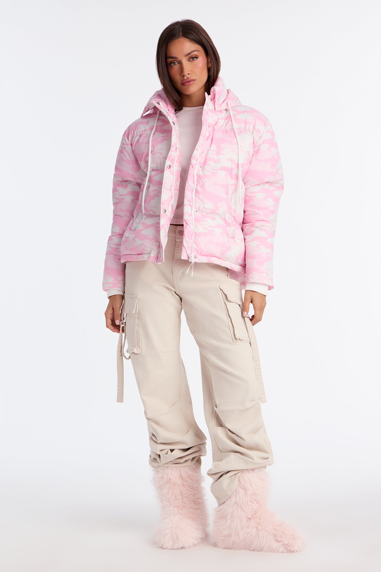 Ski Views Camouflage Puffer Jacket - Pink/combo