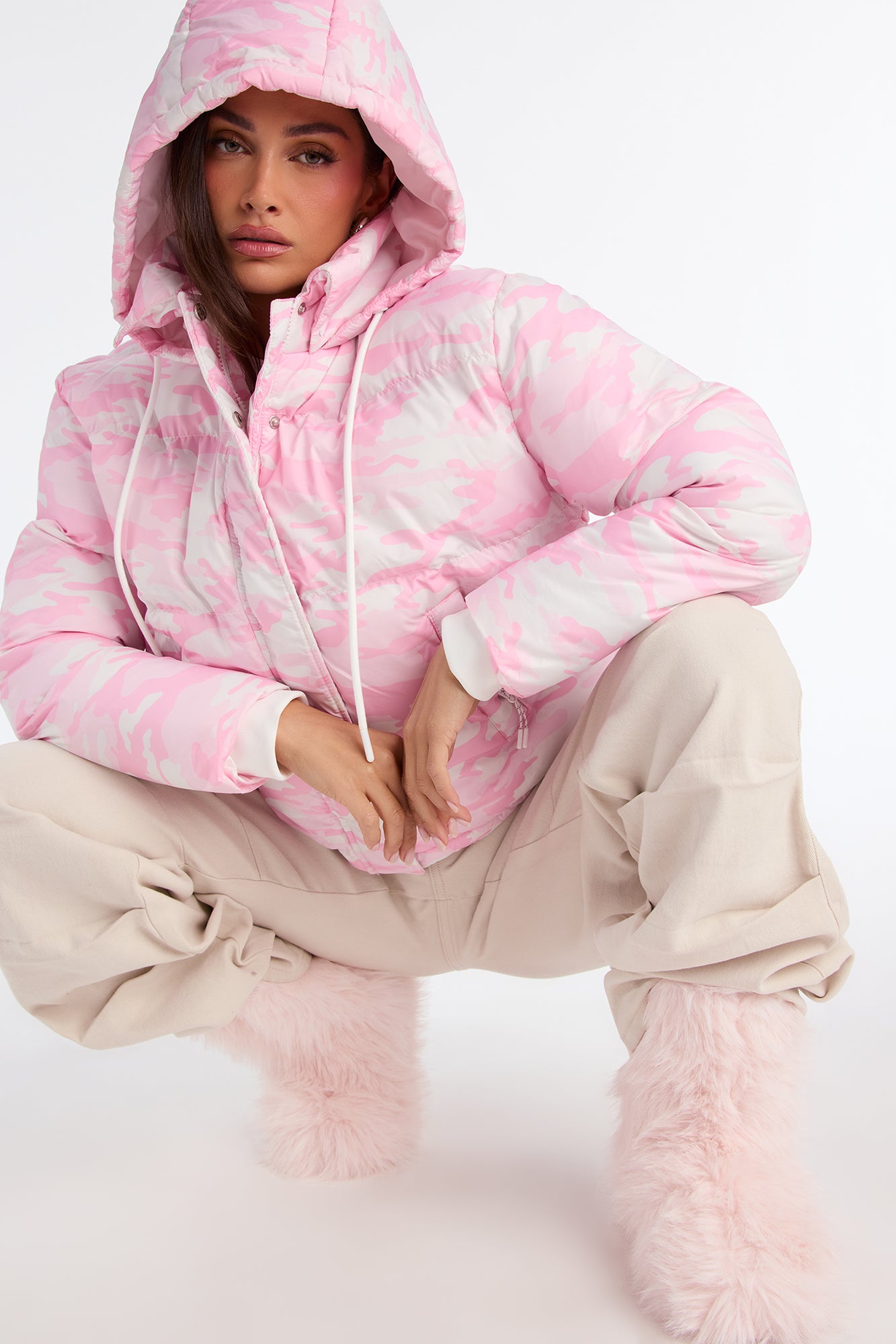 Ski Views Camouflage Puffer Jacket - Pink/combo