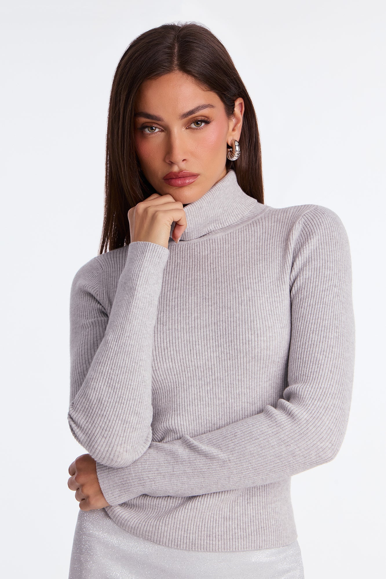 Sylvee Turtle Neck Sweater Top - Heather Grey