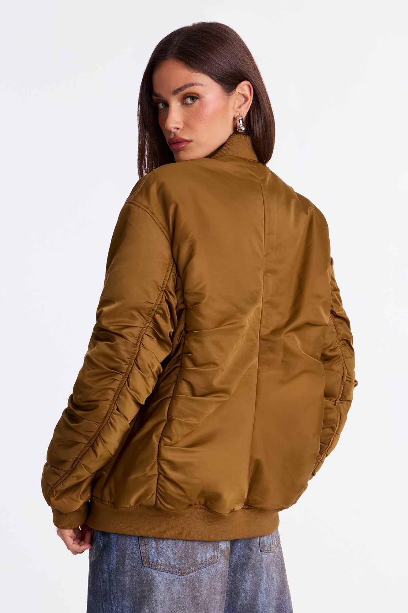 Kamryn Oversized Nylon Blend Bomber Jacket - Olive