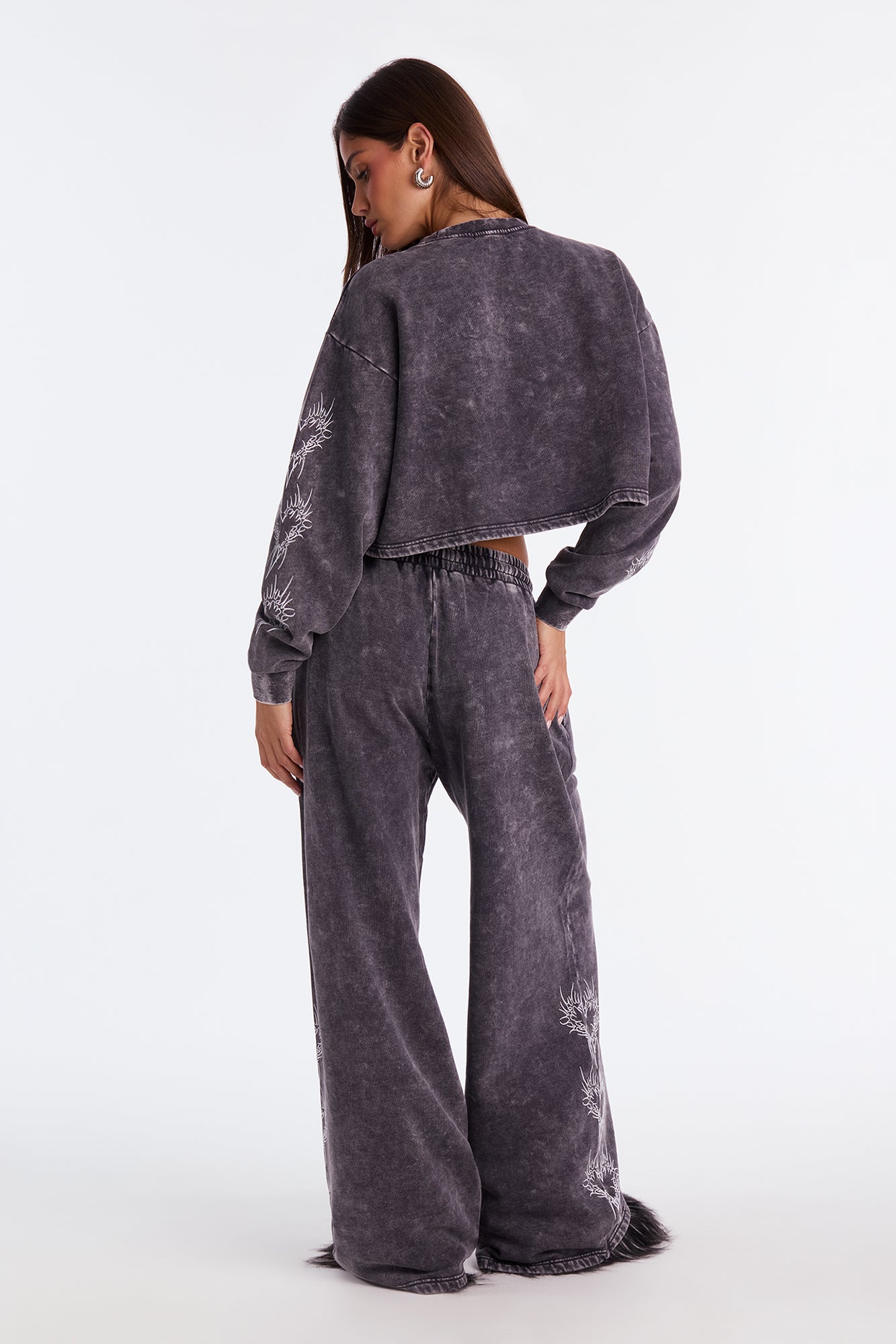 Heart Of Flames Washed Fleece Pant Set - Charcoal