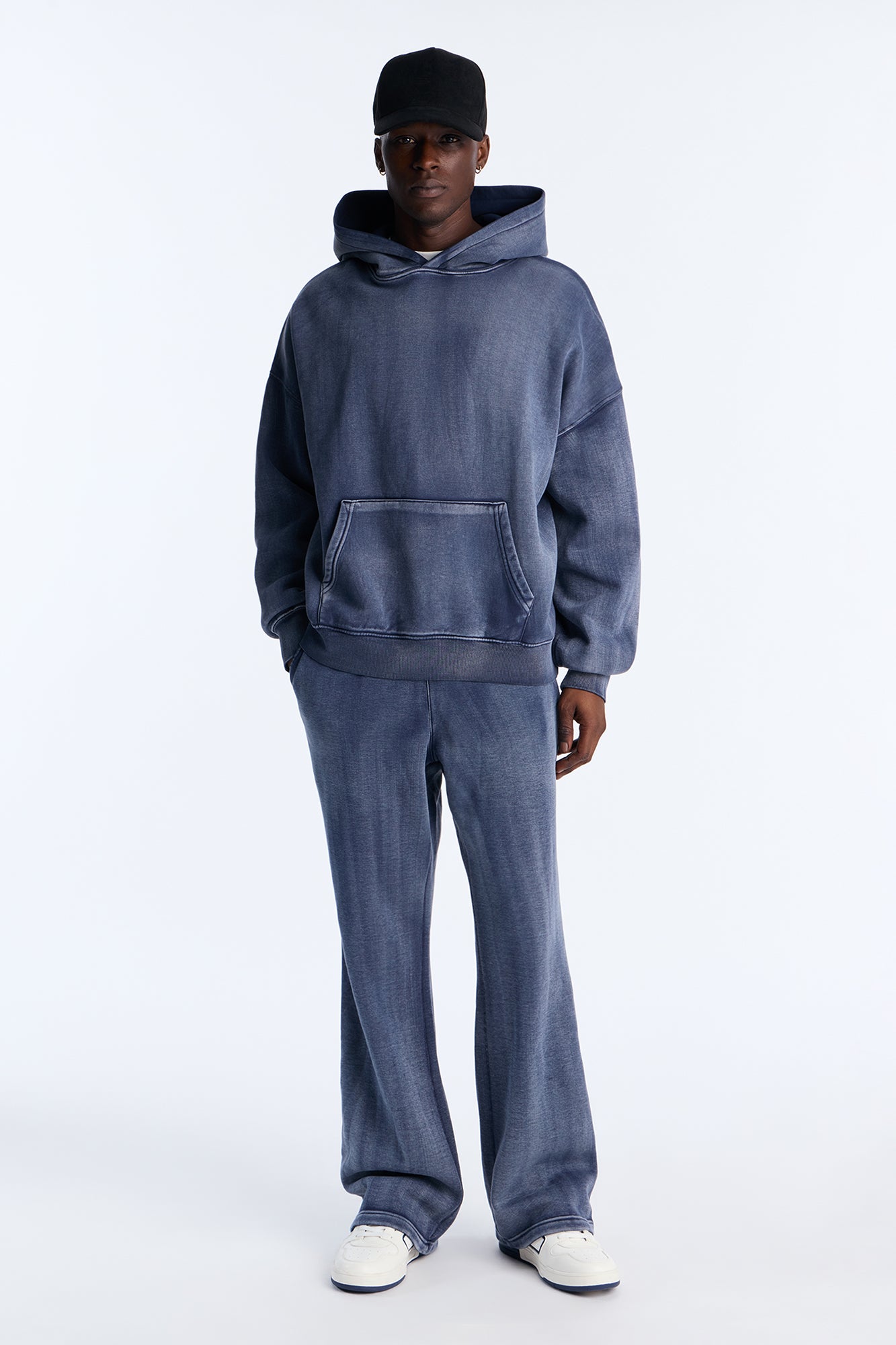 Acid Wash Oversized Heavyweight Hoodie - Navy