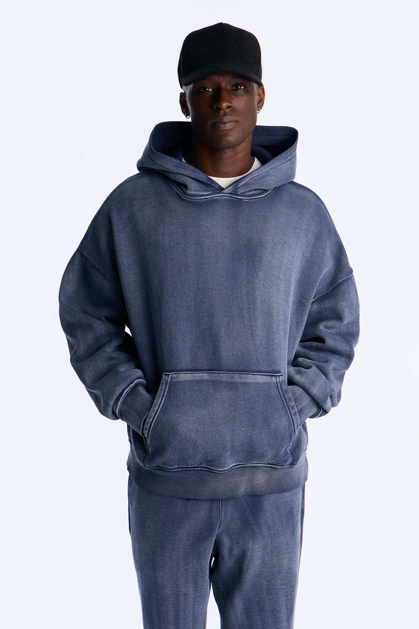 Acid Wash Oversized Heavyweight Hoodie - Navy