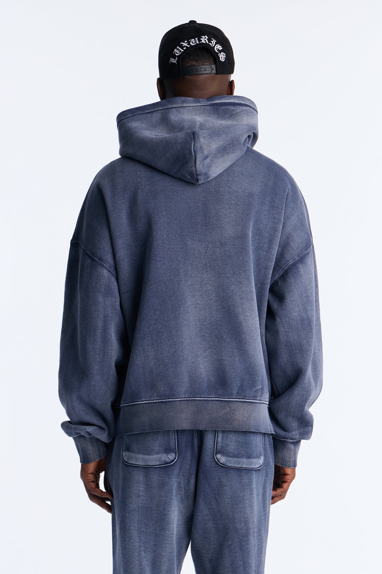 Acid Wash Oversized Heavyweight Hoodie - Navy