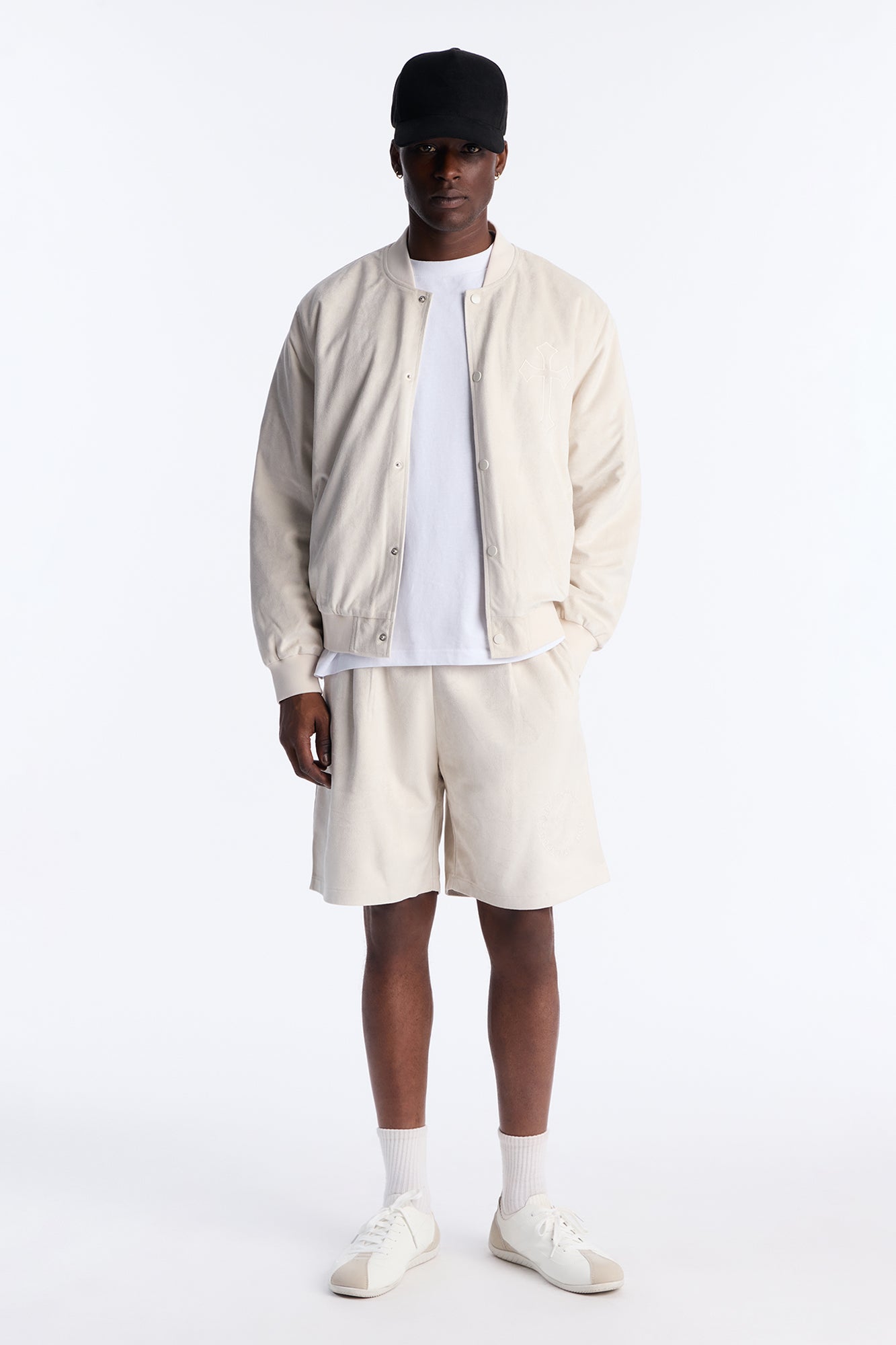Granite Cut Suede Bomber Jacket - Off White