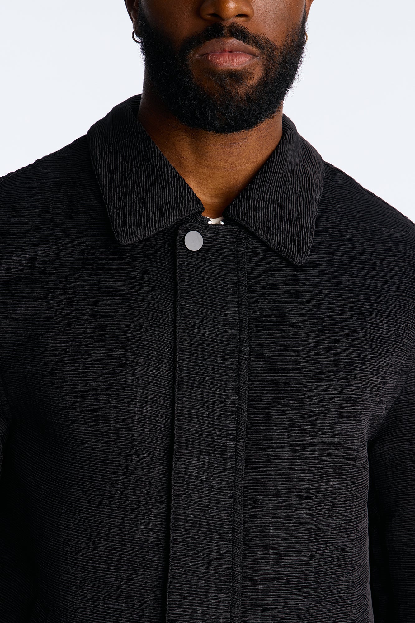 Cropped Michael Textured Hidden Snap Work Jacket - Black
