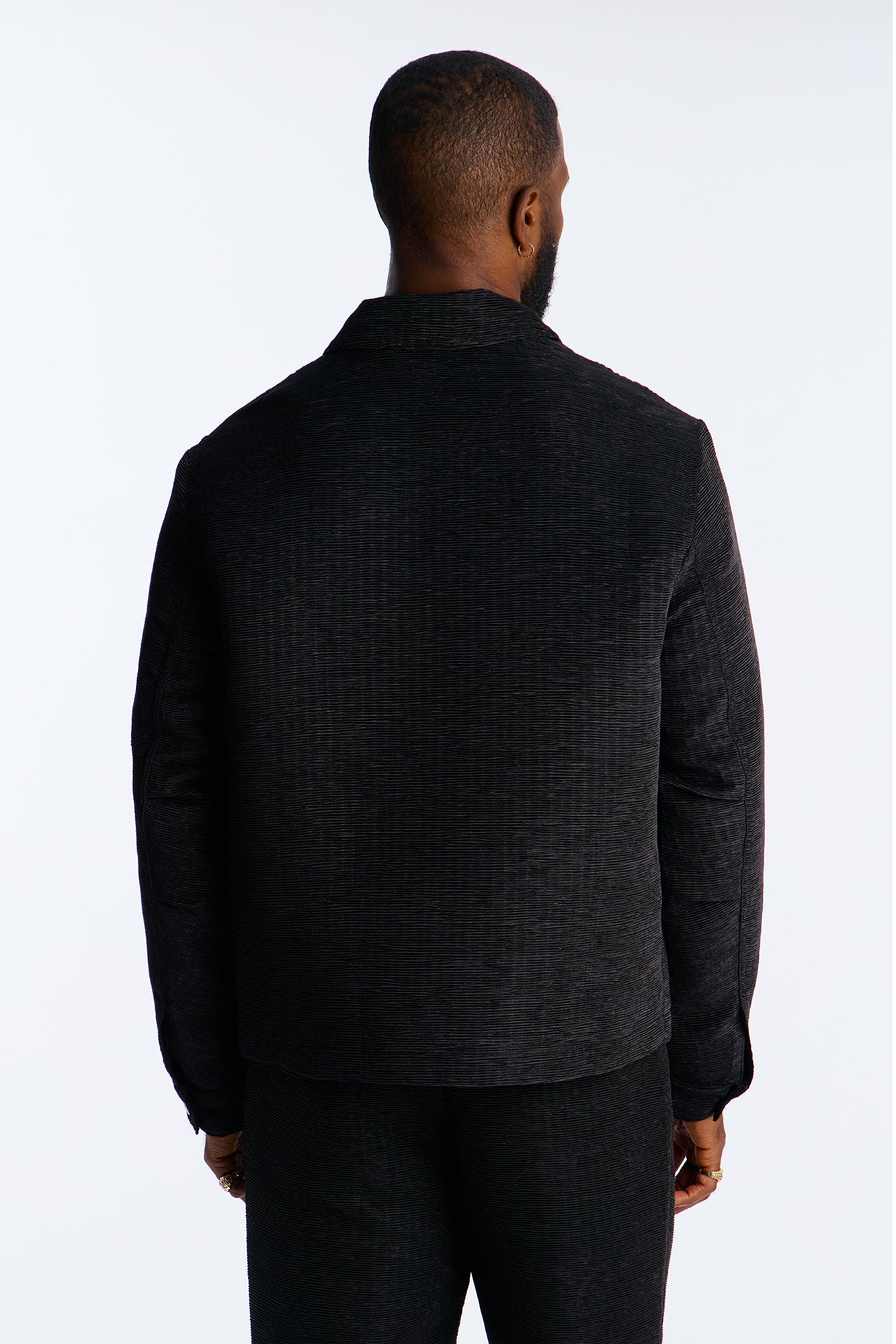 Cropped Michael Textured Hidden Snap Work Jacket - Black