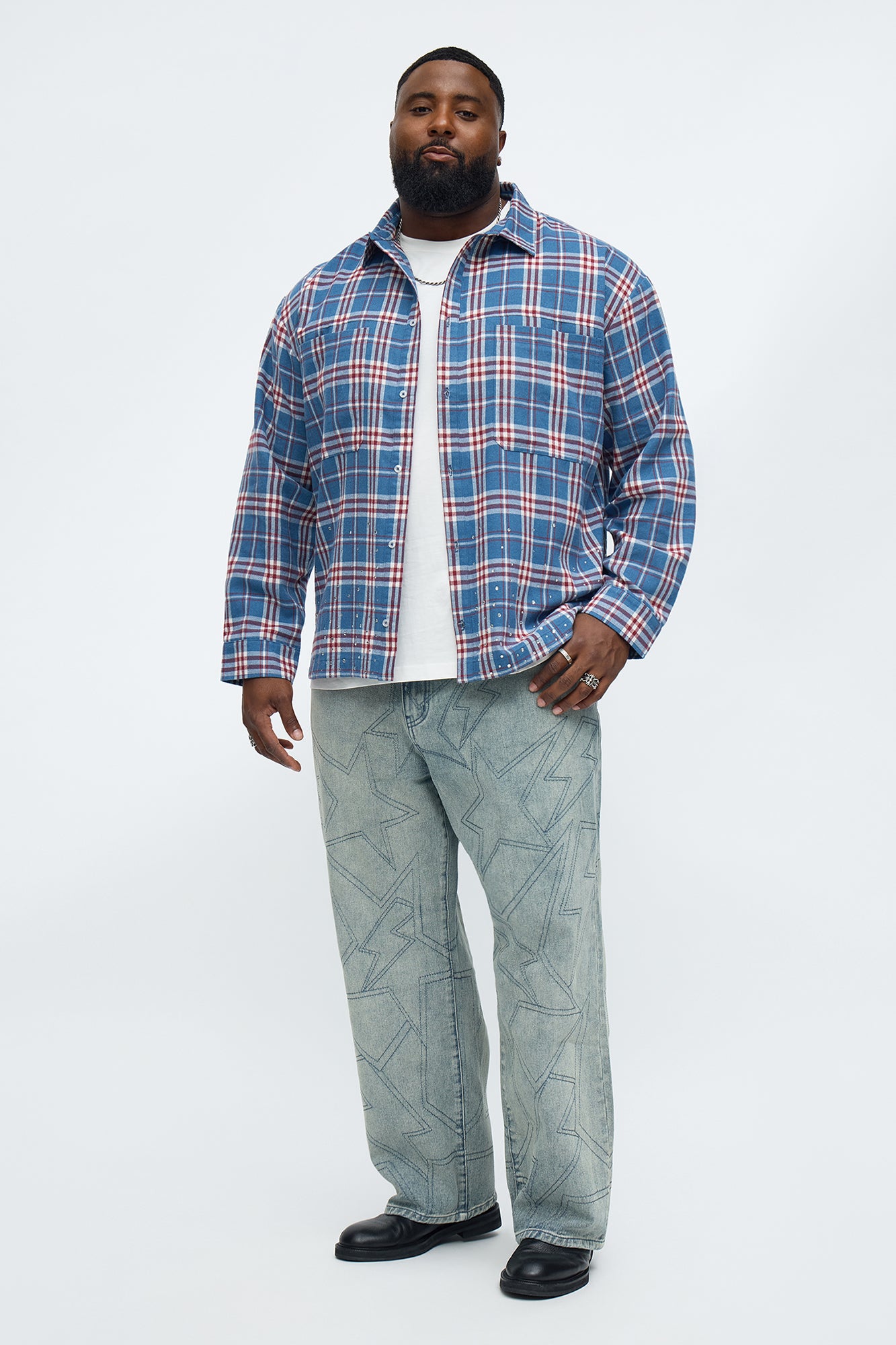 Studio Stampede Rhinestone Flannel - Blue/combo