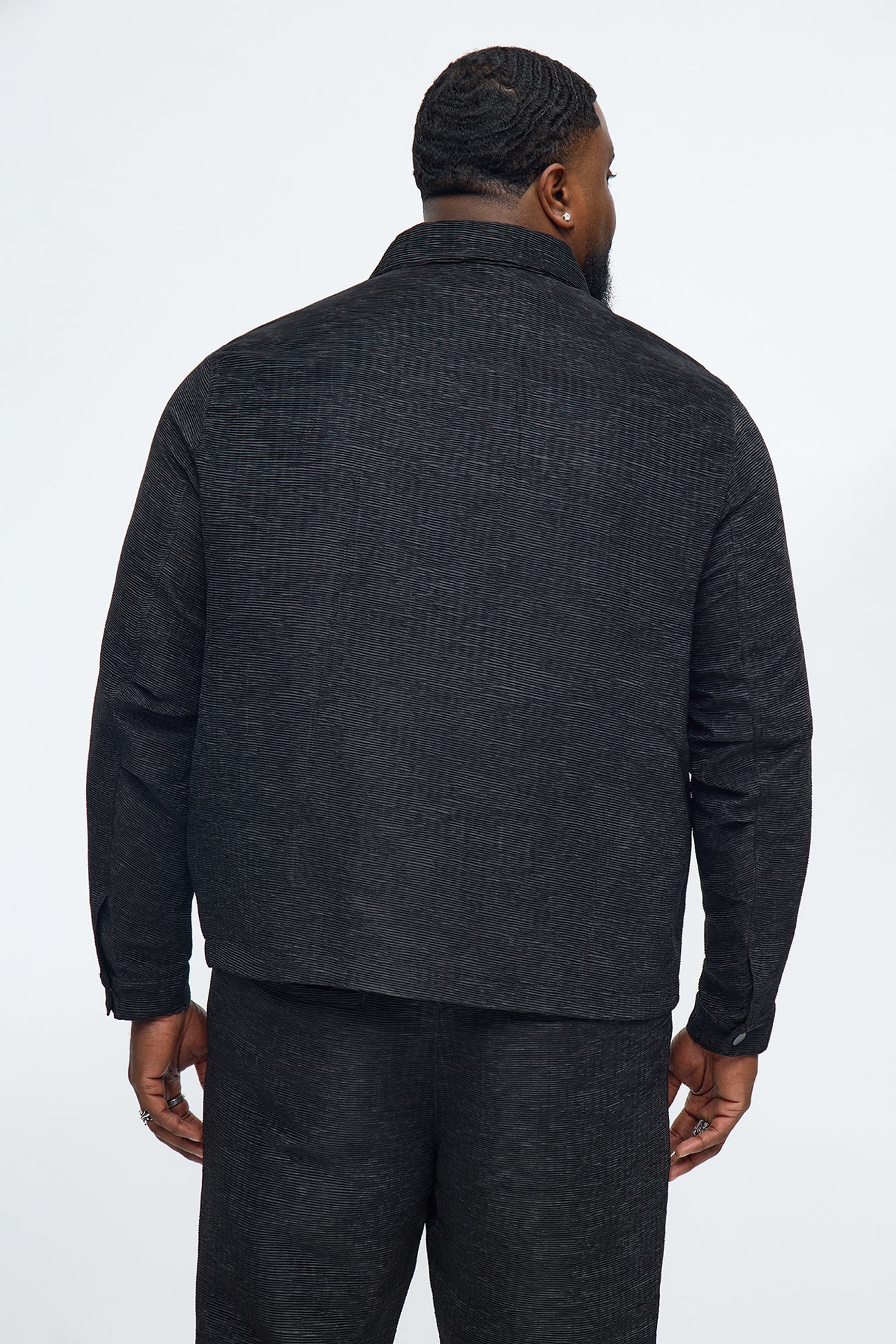 Cropped Michael Textured Hidden Snap Work Jacket - Black