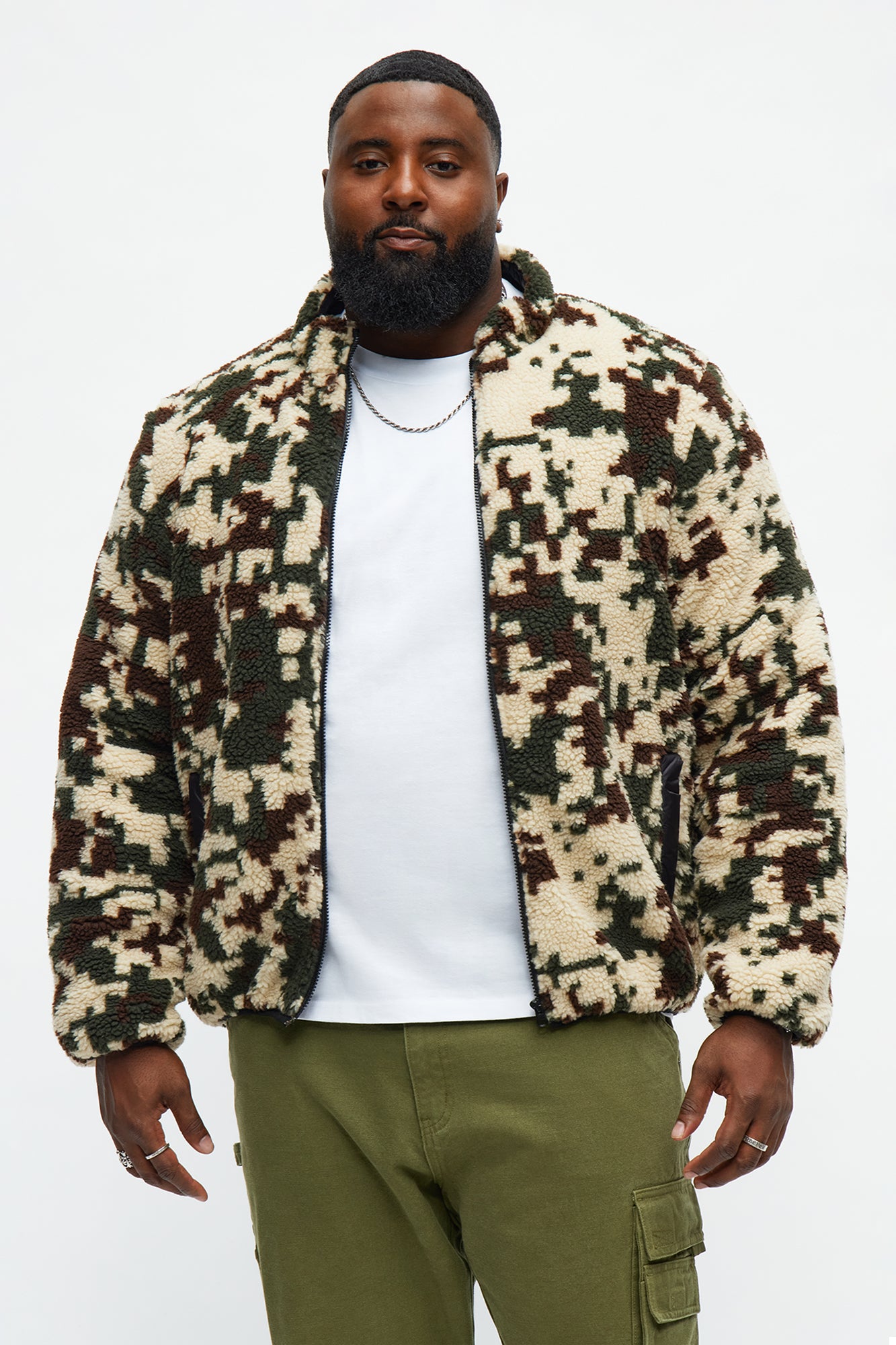Pixelated Camo Sherpa Zip Shacket - Camouflage