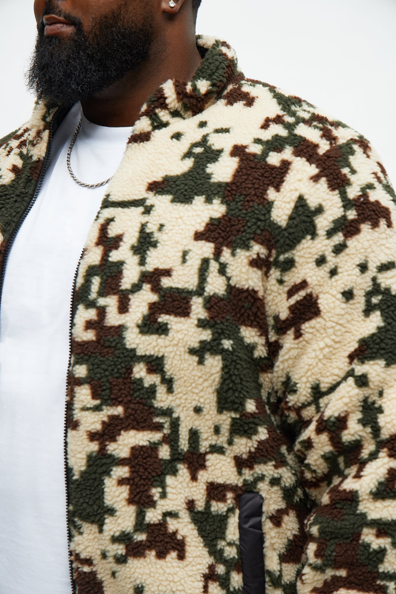 Pixelated Camo Sherpa Zip Shacket - Camouflage
