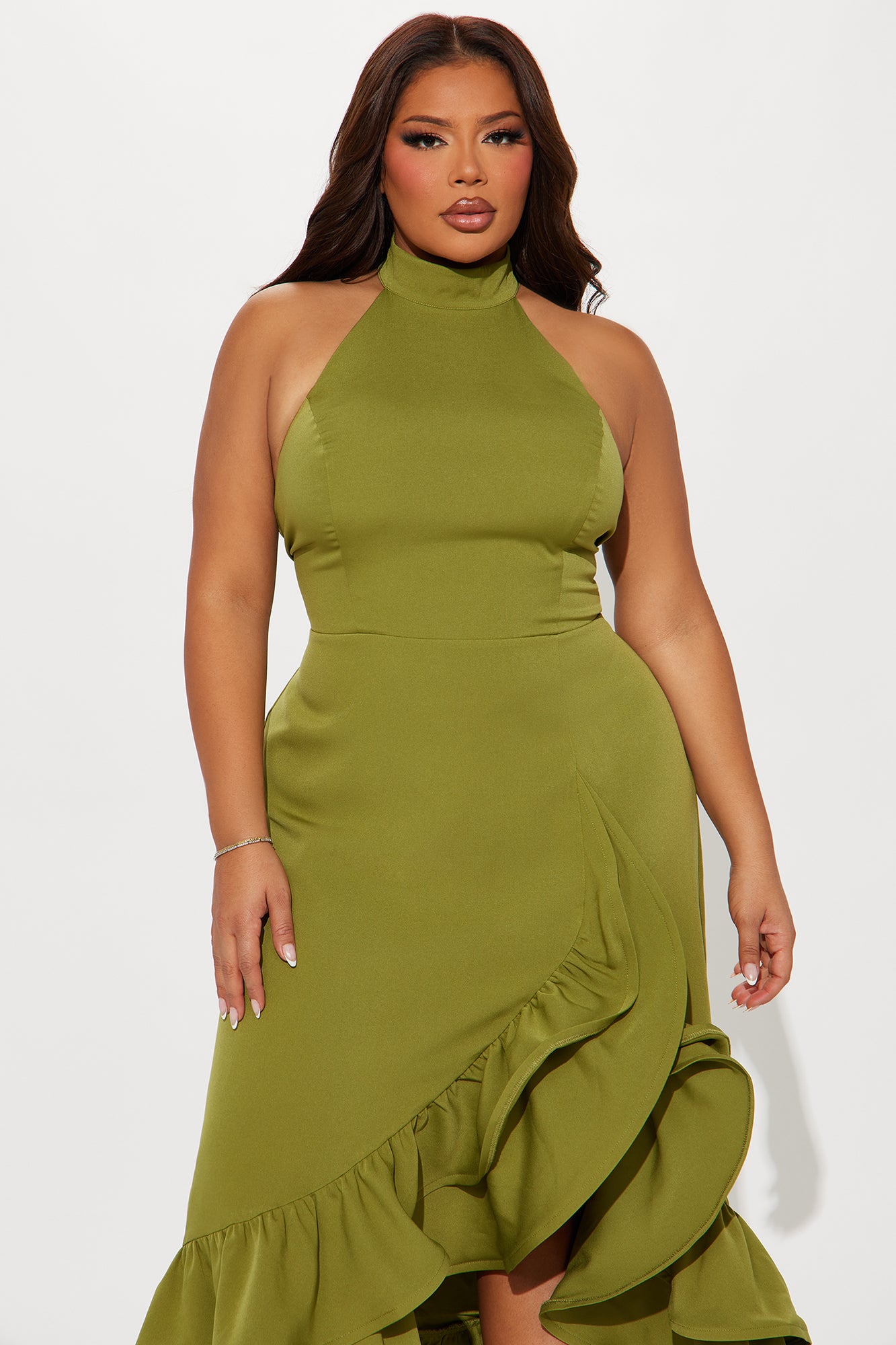 Olivia Ruffle Maxi Dress - Chartreuse