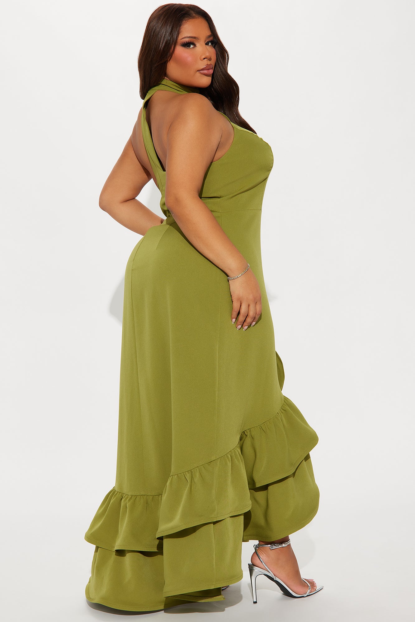 Olivia Ruffle Maxi Dress - Chartreuse