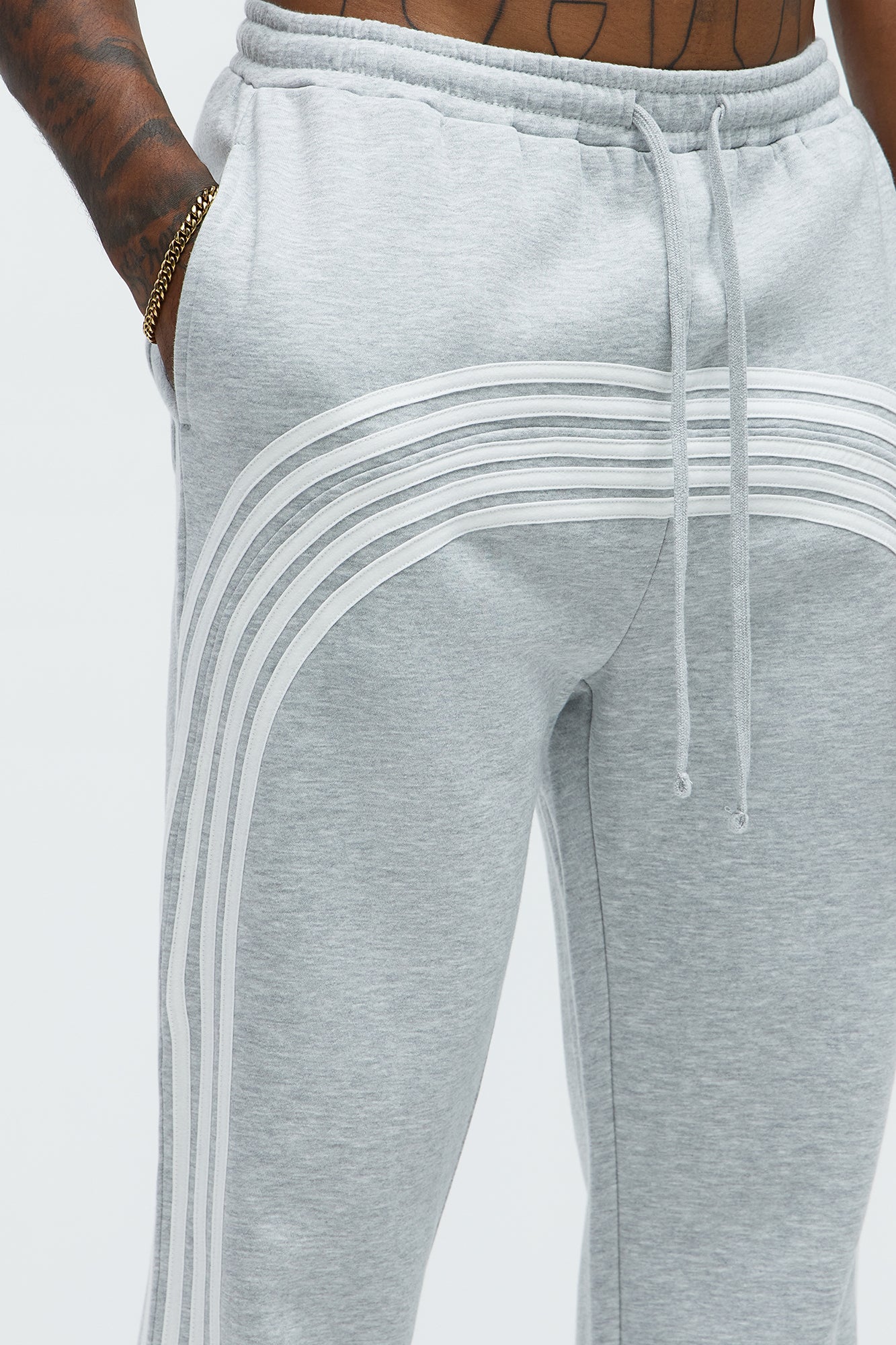 Tayson Race Course Striped Sweatpants - Heather Grey