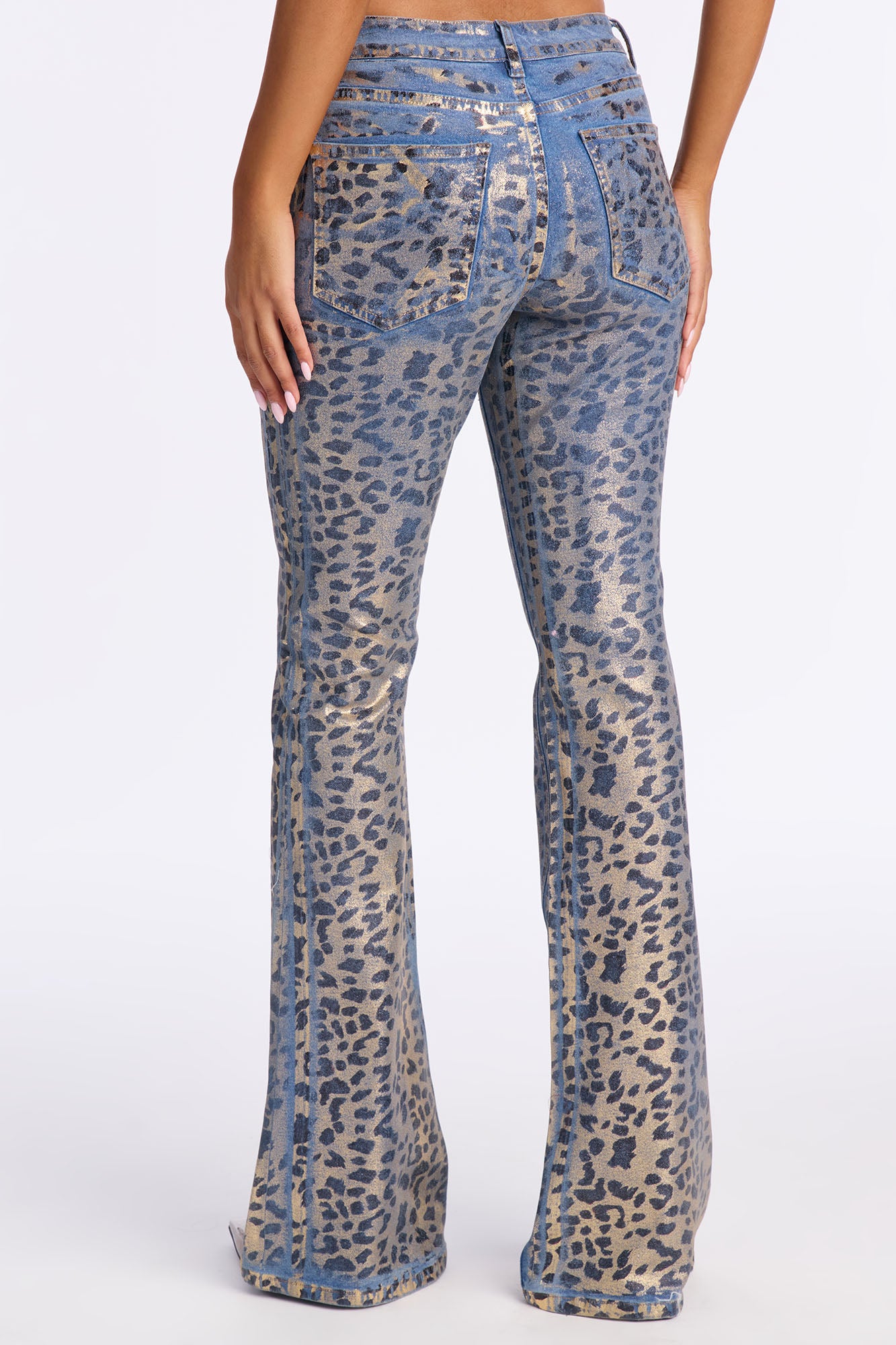 Spotted Leopard Foil Flare Jeans - Black/combo