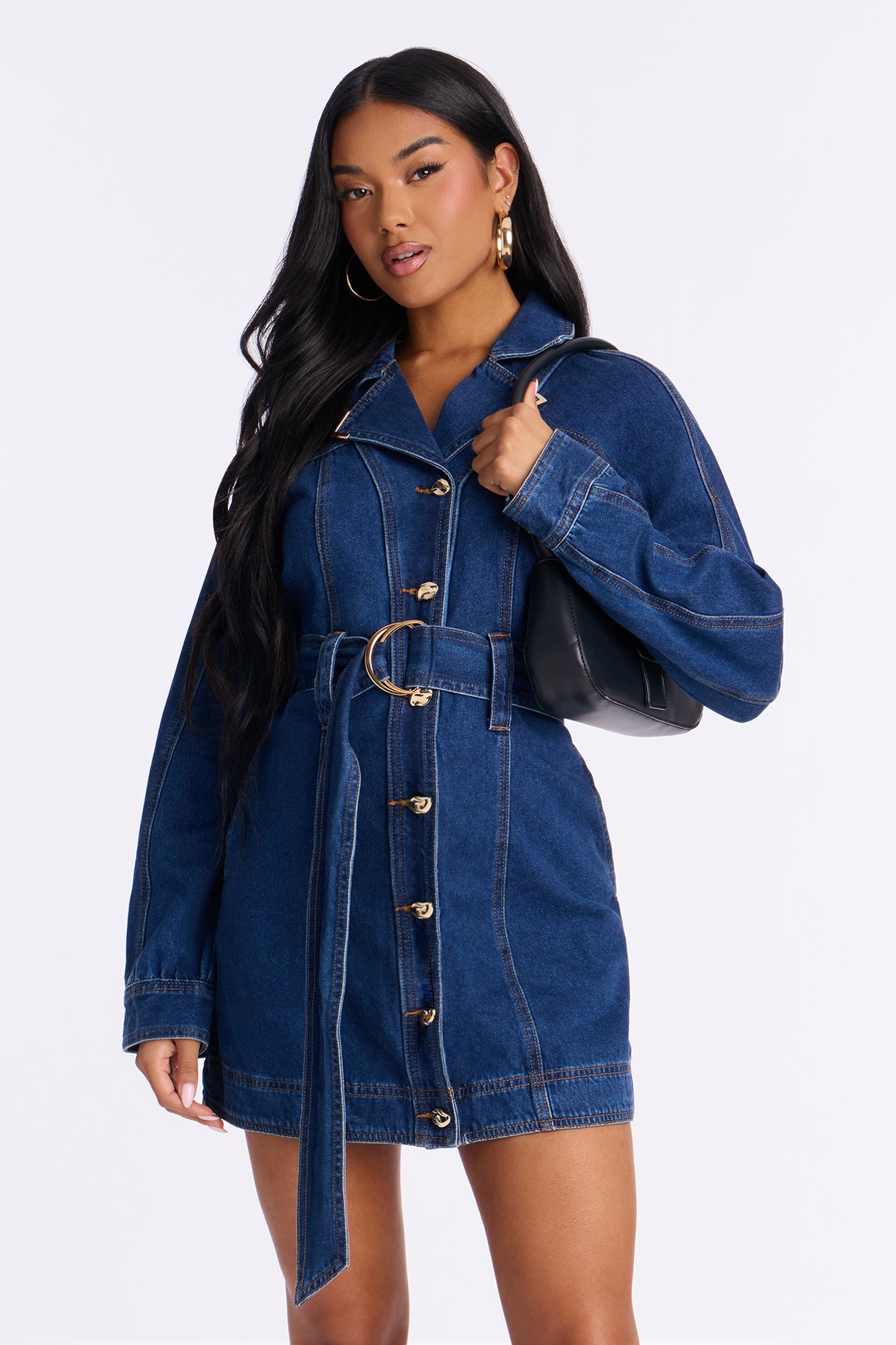 Dalia Belted Denim Mini Dress - Denim