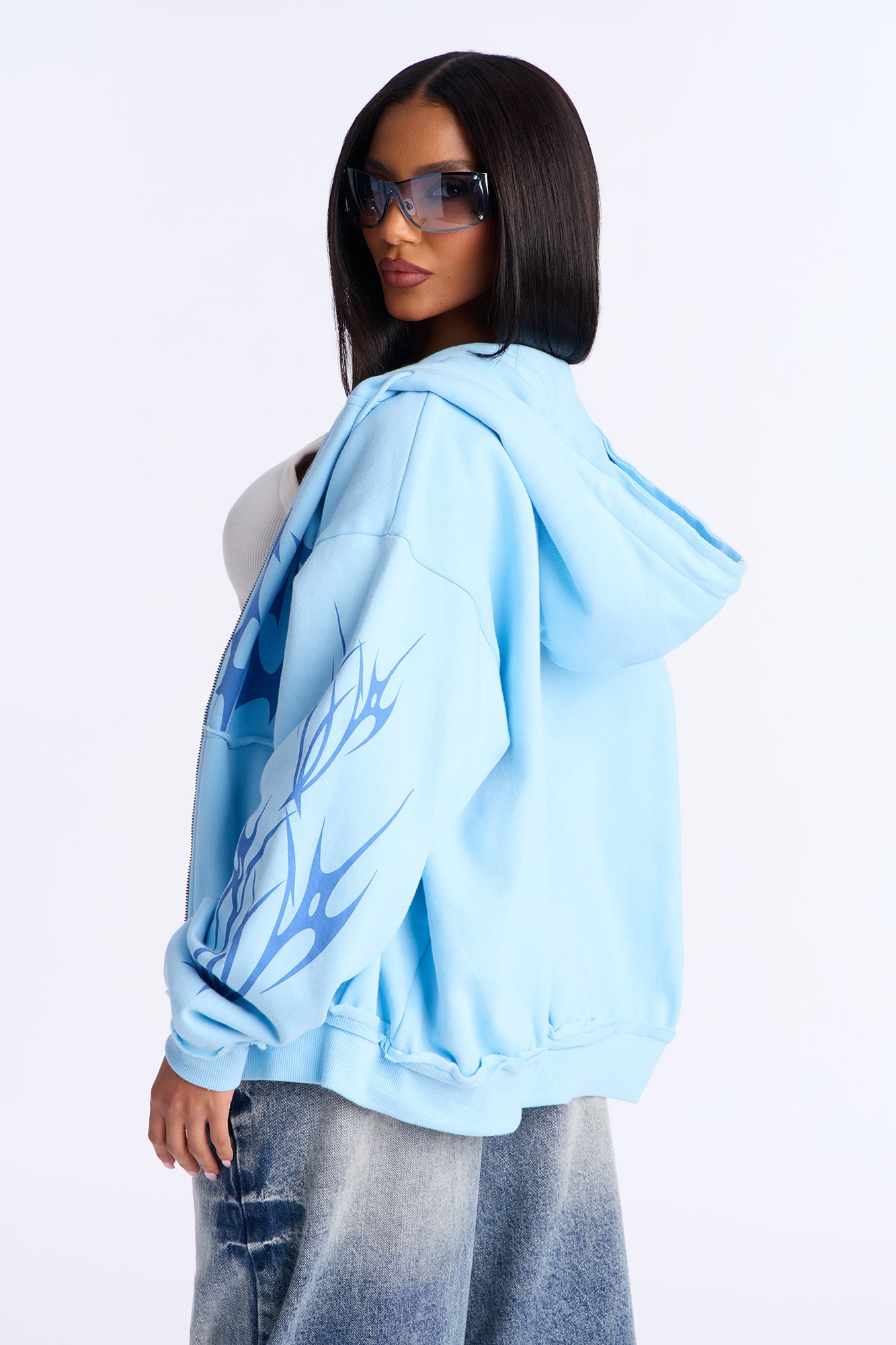 Fearless Club Washed Fleece Hoodie - Light Blue