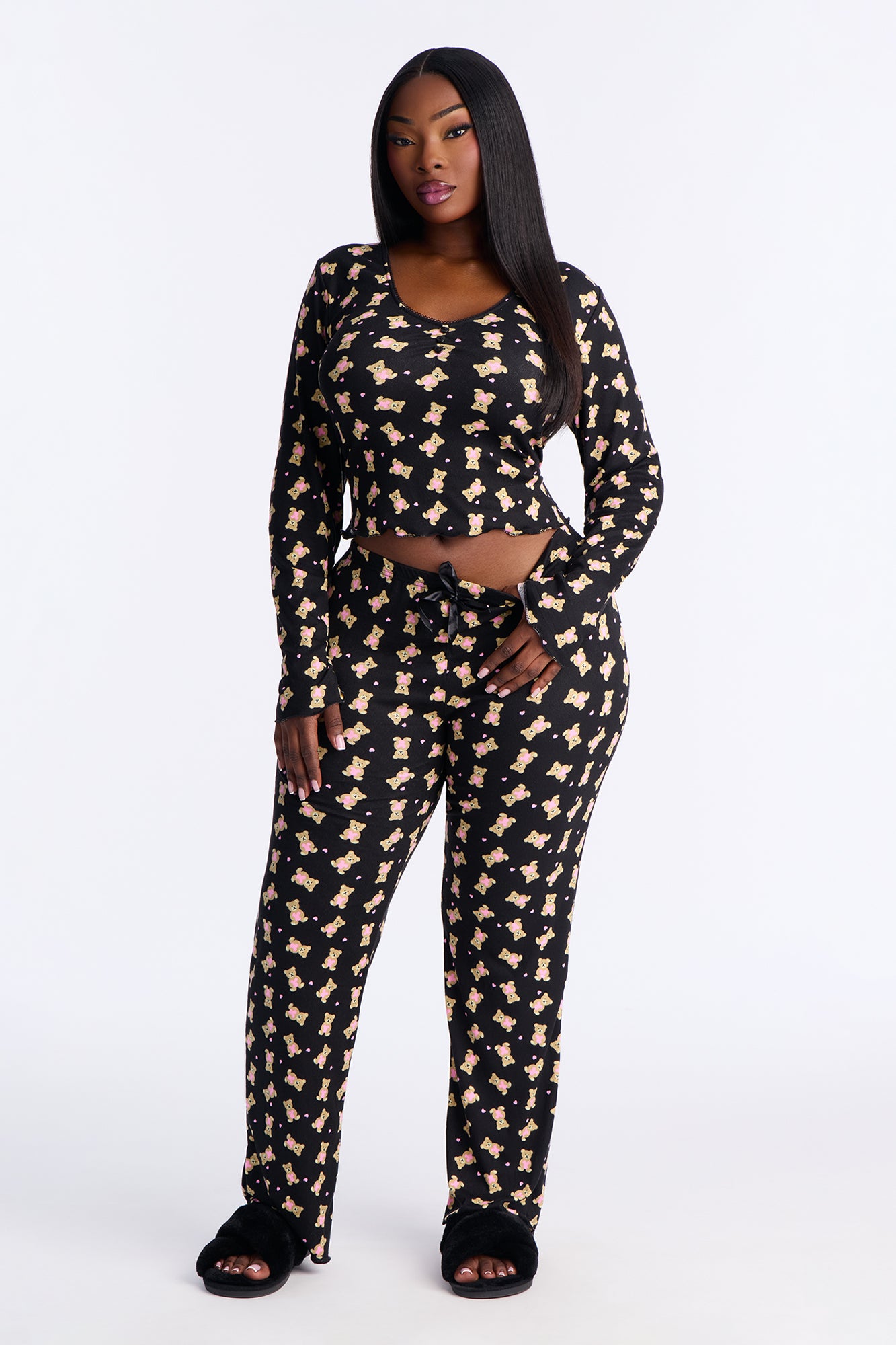 Teddy Bear Dreams Pointelle PJ Pant Set - Black/combo
