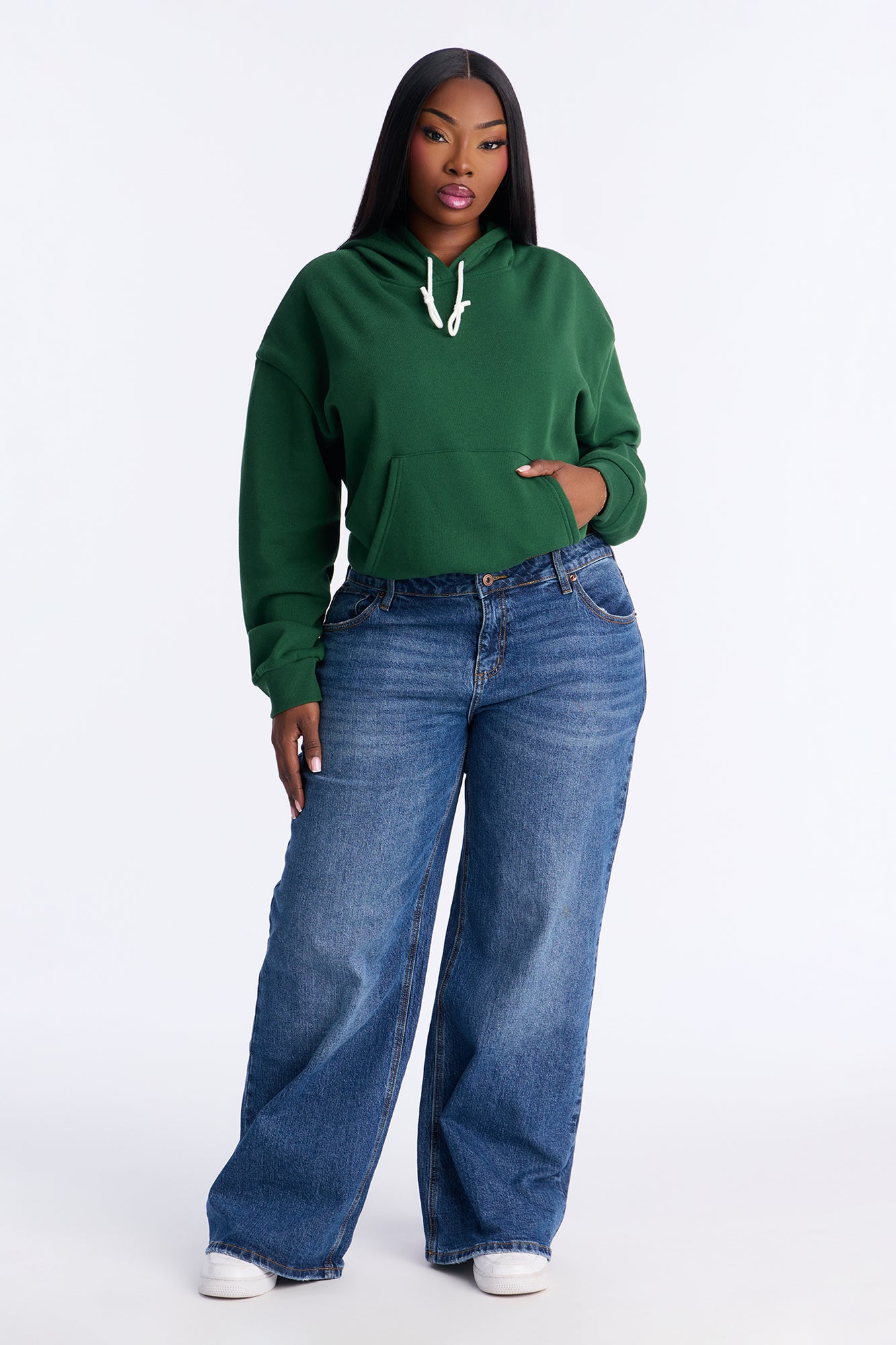 Minimalist Fleece Hoodie Sweatshirt - Hunter Green