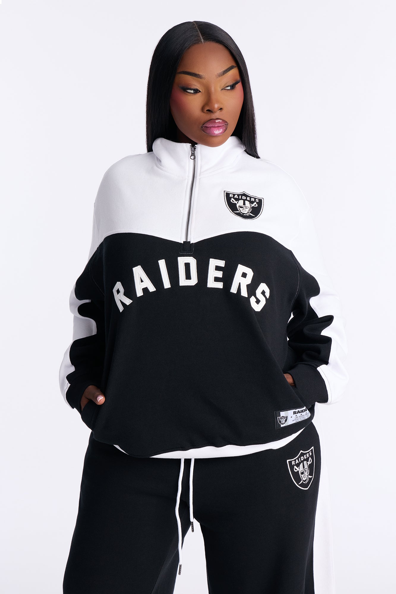 NFL Raiders Half Zip Fleece Sweatshirt - Black