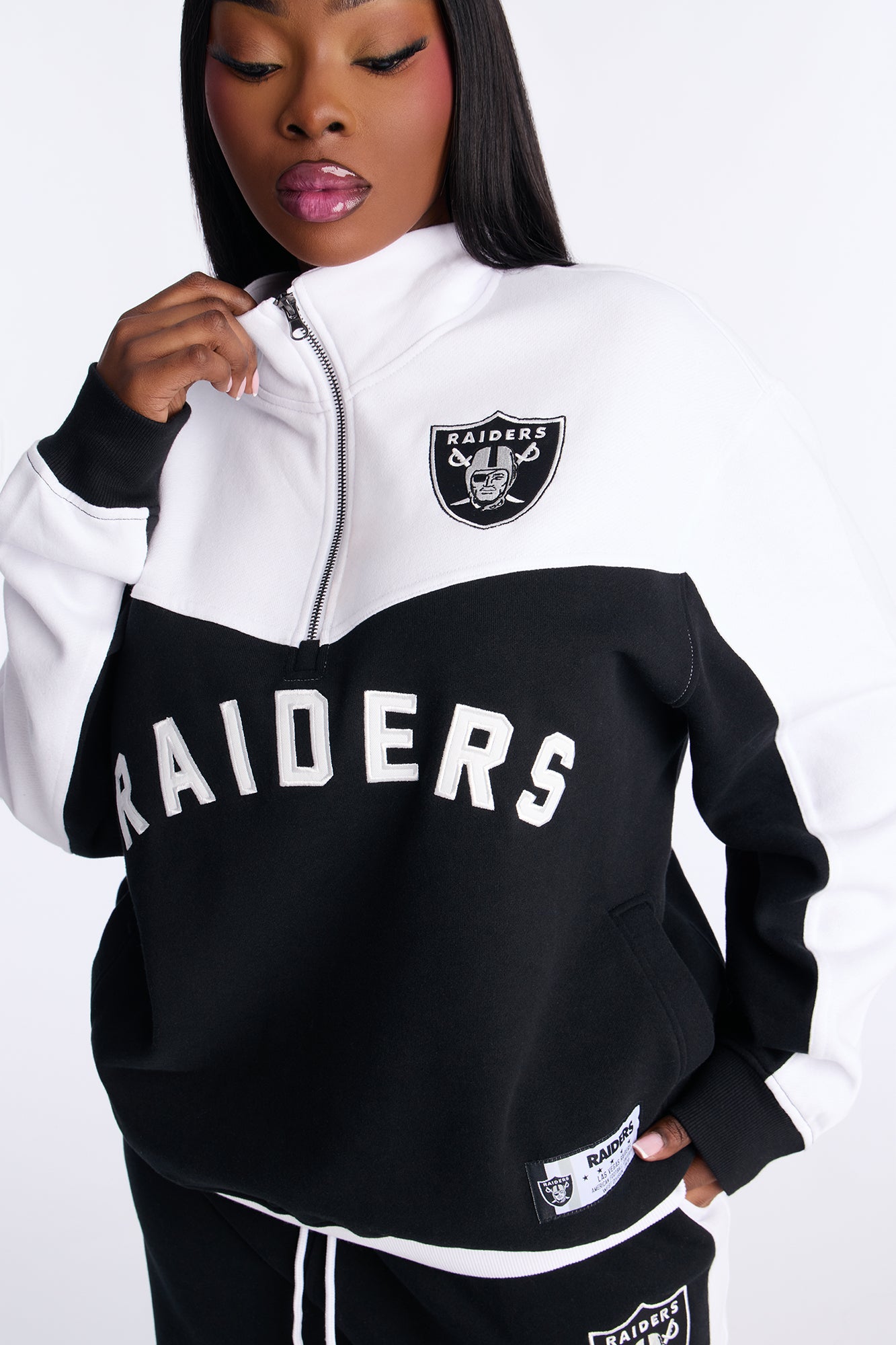NFL Raiders Half Zip Fleece Sweatshirt - Black