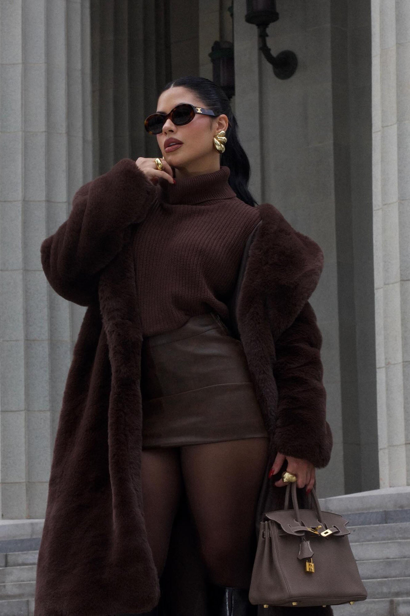 Night Of Fun Faux Fur Coat - Chocolate