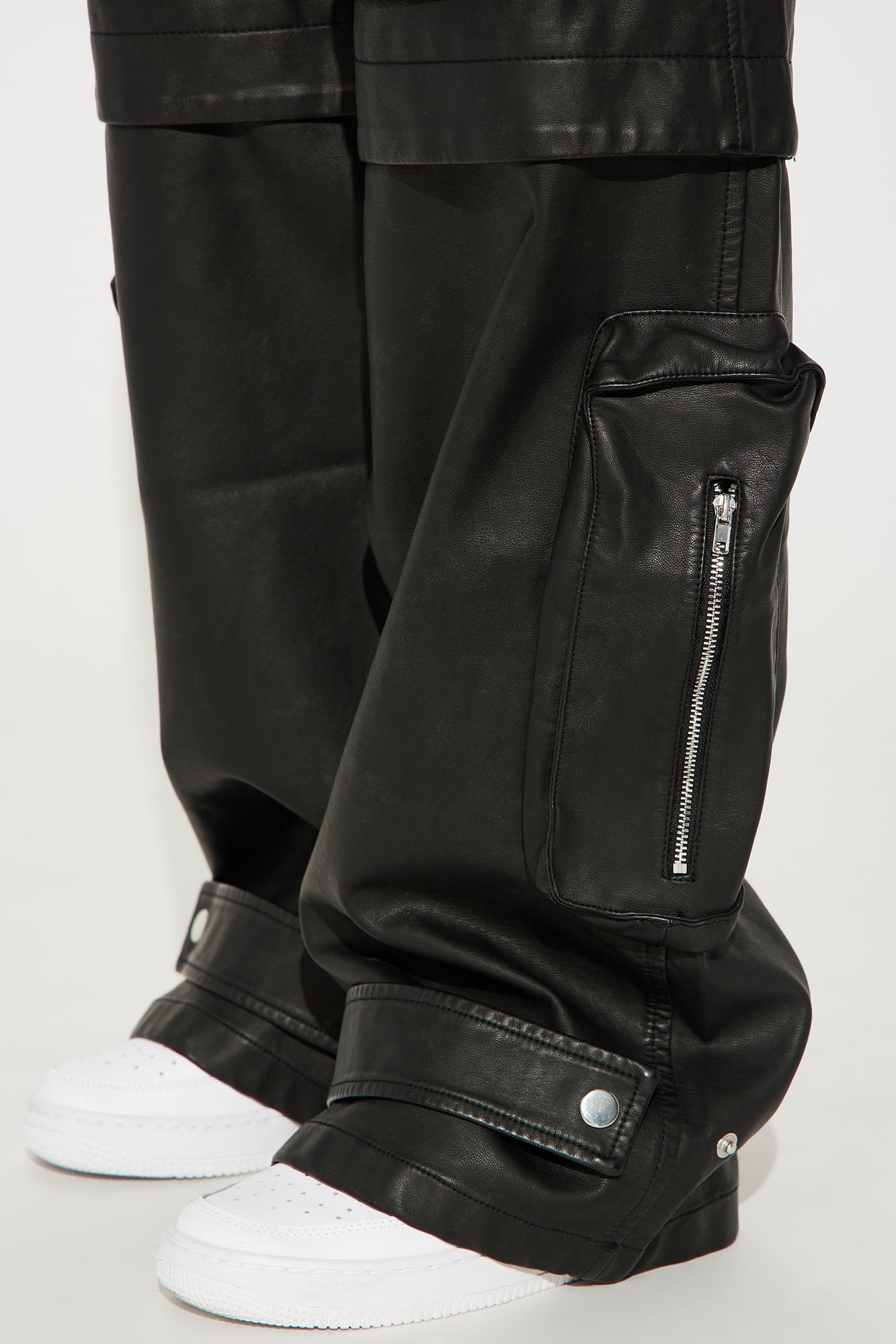 Street Heat Washed Faux Leather Cargo Pant - Black
