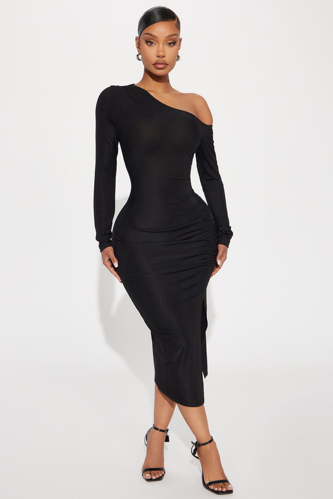 Lucia One Shoulder Midi Dress - Black
