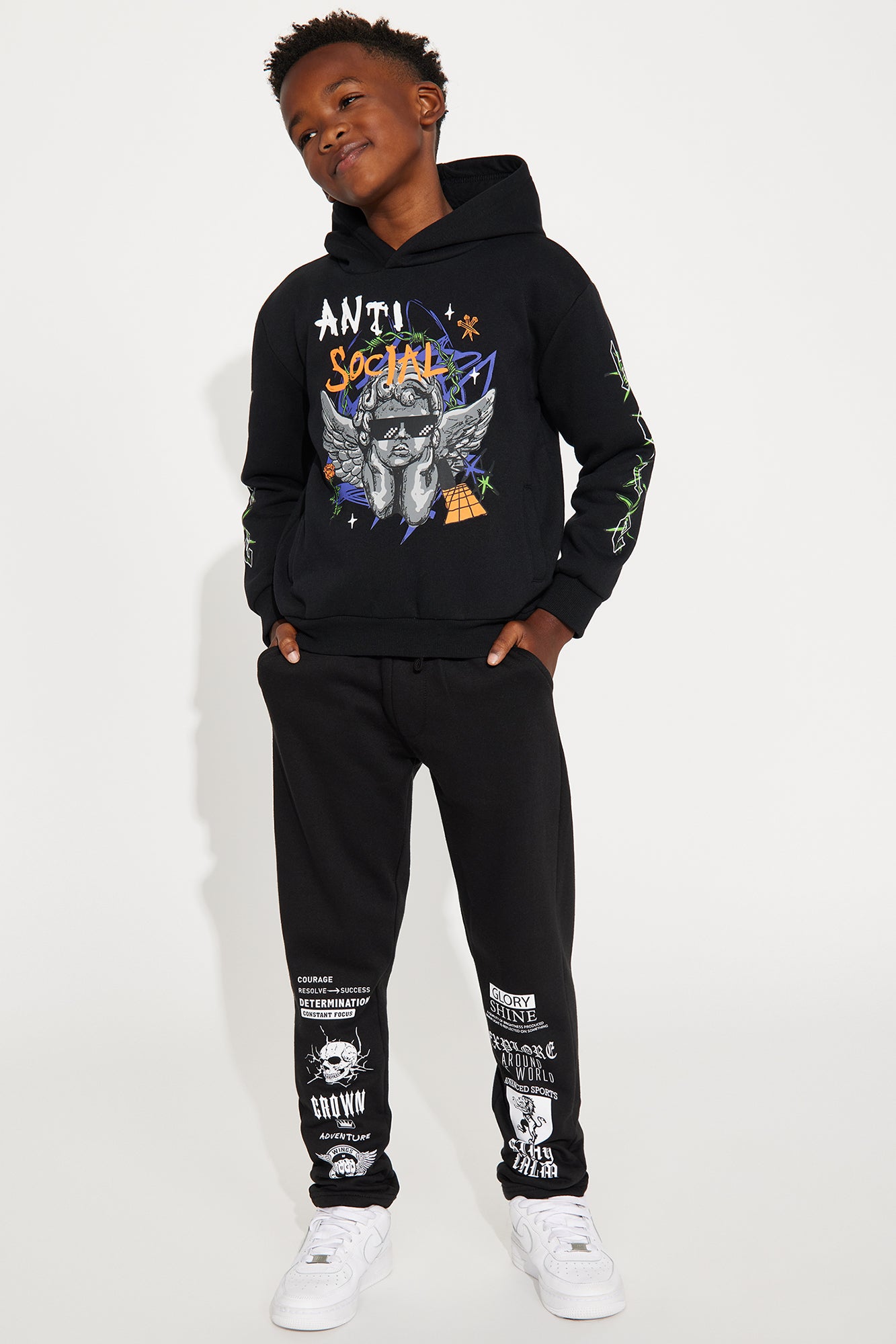 Mini Power In The Mindset Fleece Straight Leg Pant - Black
