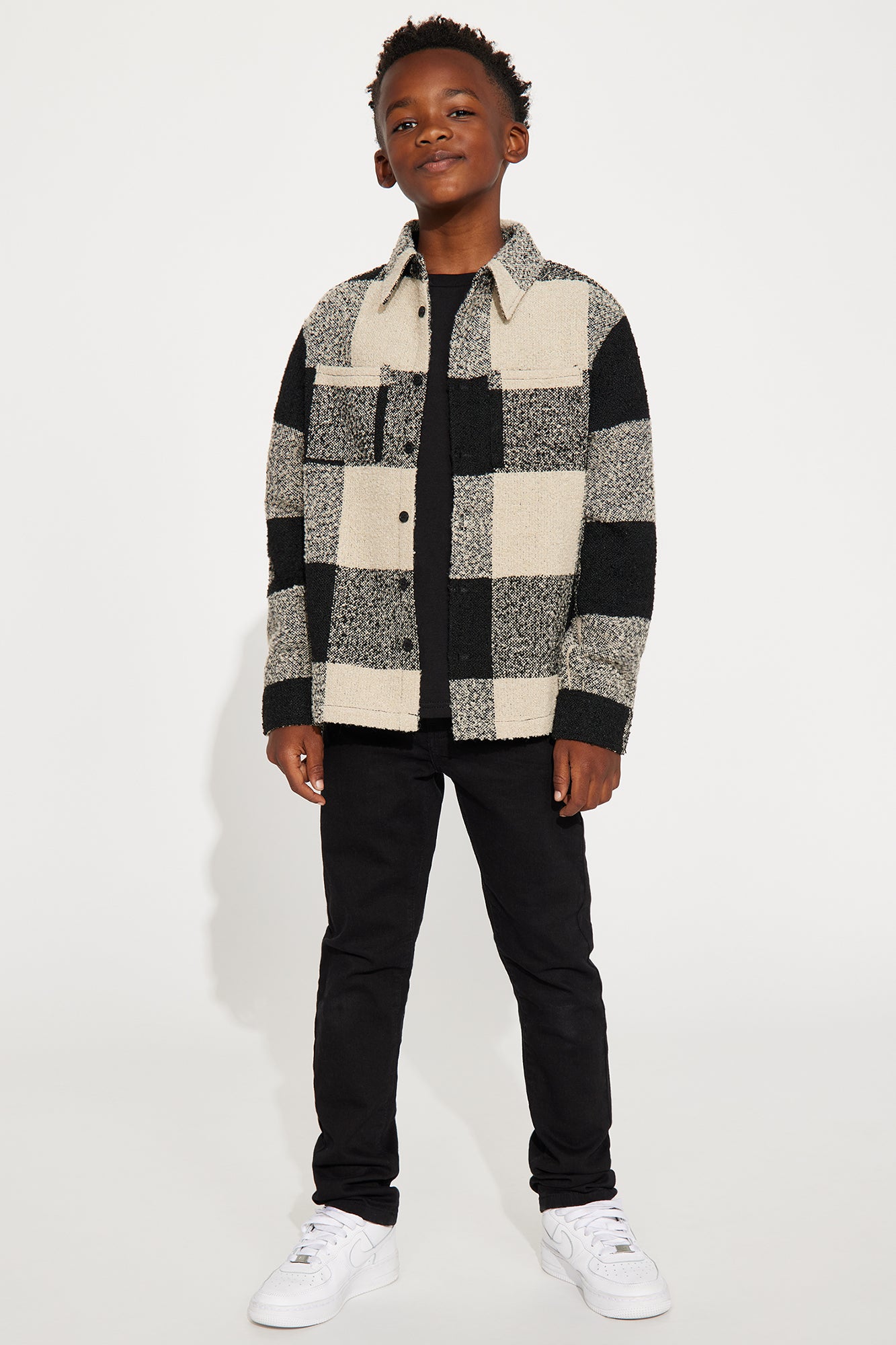 Mini Malvern Boucle Plaid Overshirt - Black/combo