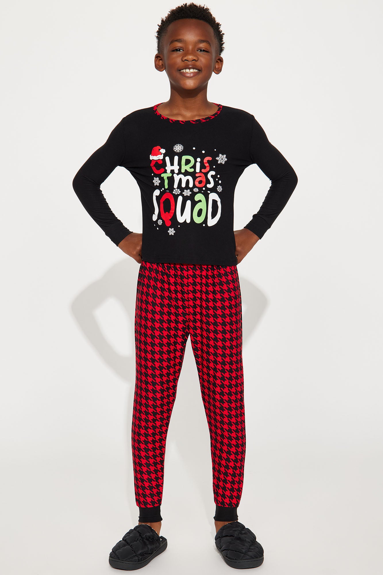 Mini Christmas Squad Matching Family Jogger Set - Black/Red