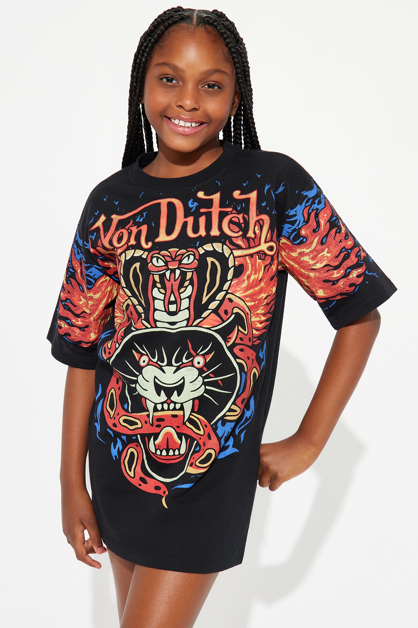 Mini Von Dutch Flame T-Shirt Dress - Black/combo