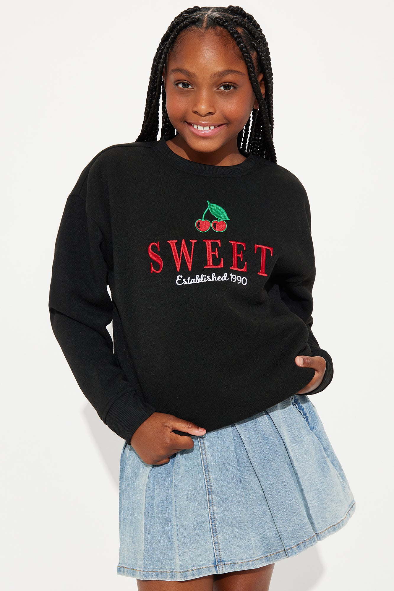 Mini Sweet Like Cherries Crew Neck Sweatshirt - Black