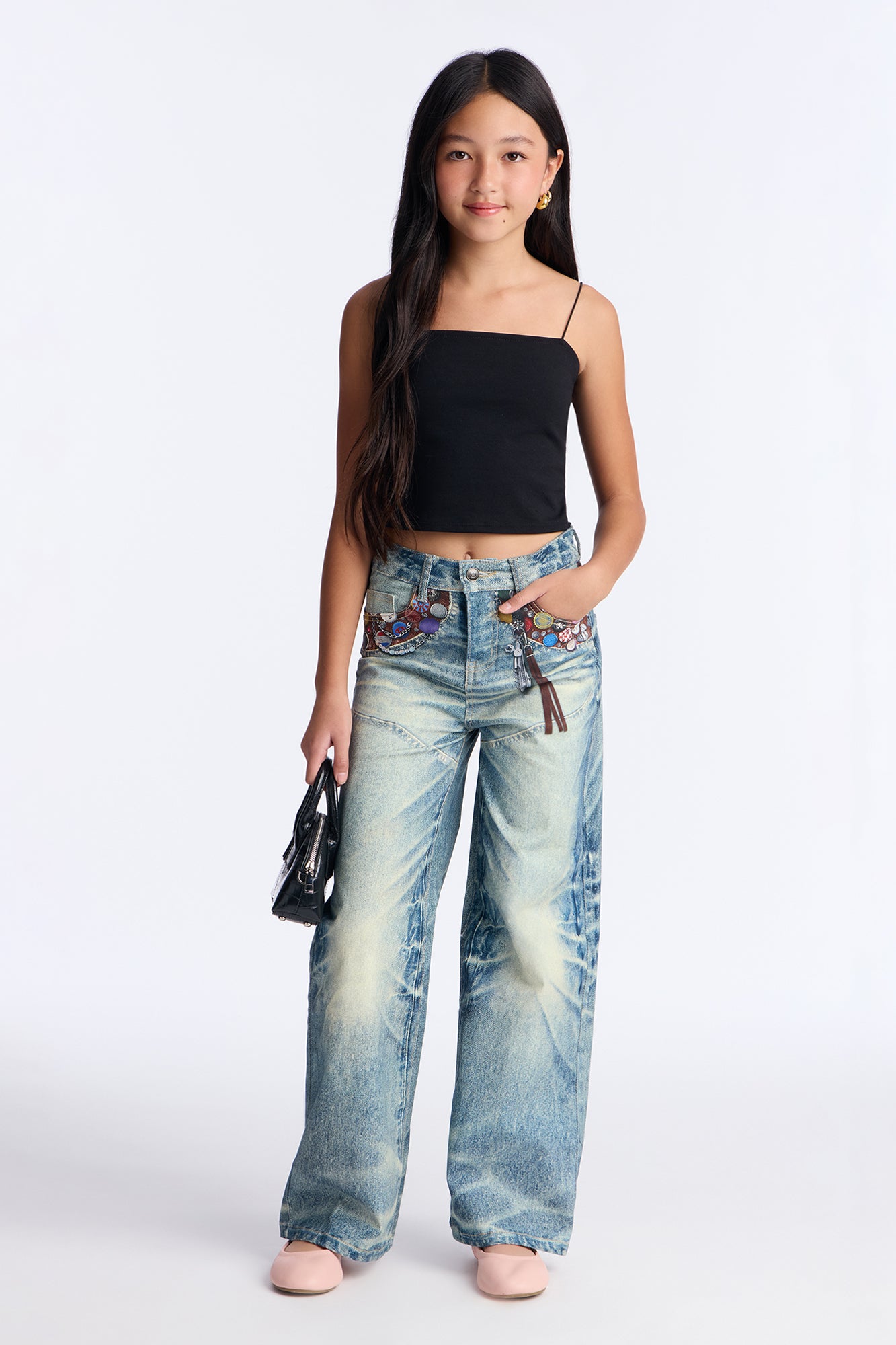 Mini Show Some Love Wide Leg Jeans - Medium Wash